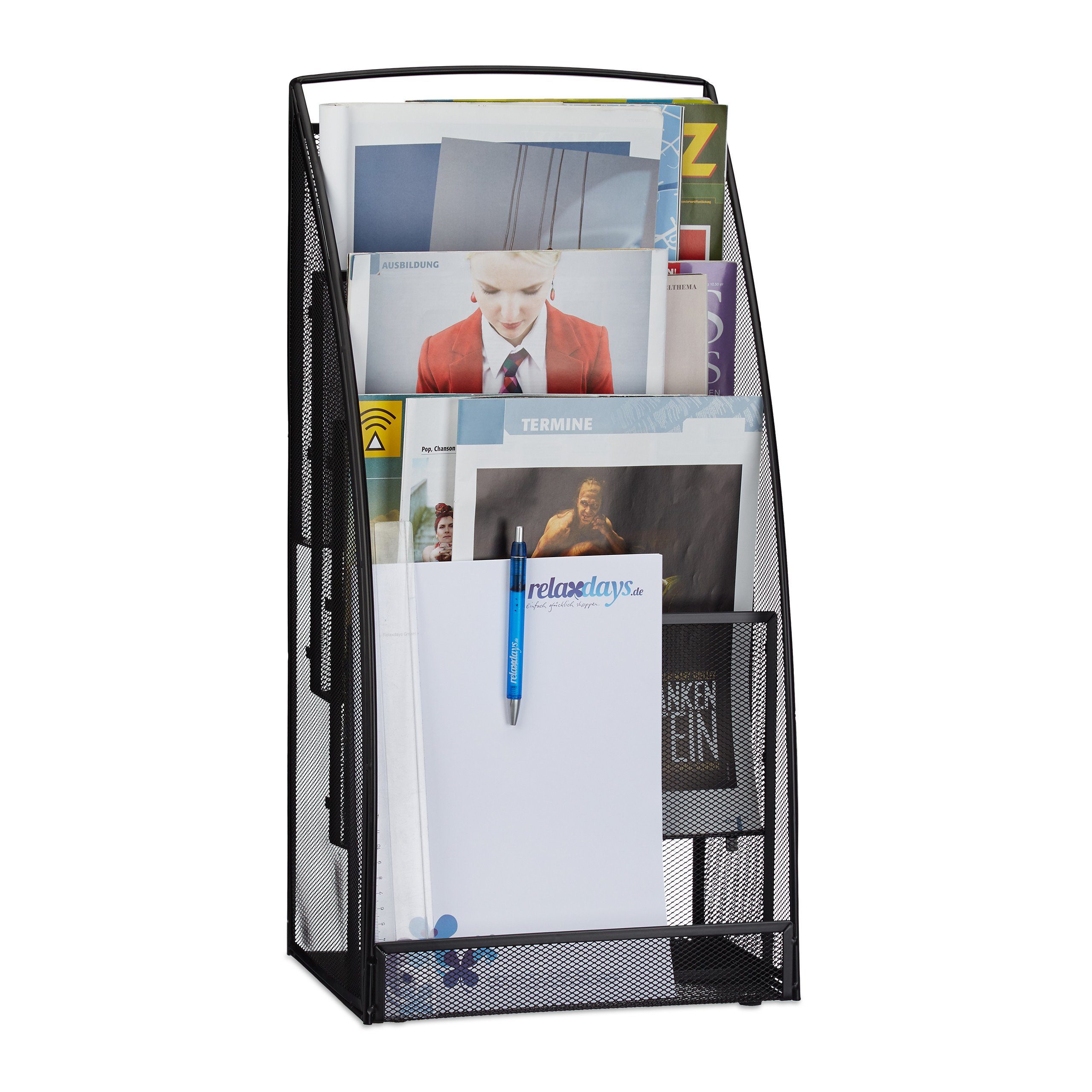 relaxdays Zeitungsständer Magazinständer Metallgeflecht, schwarz günstig online kaufen