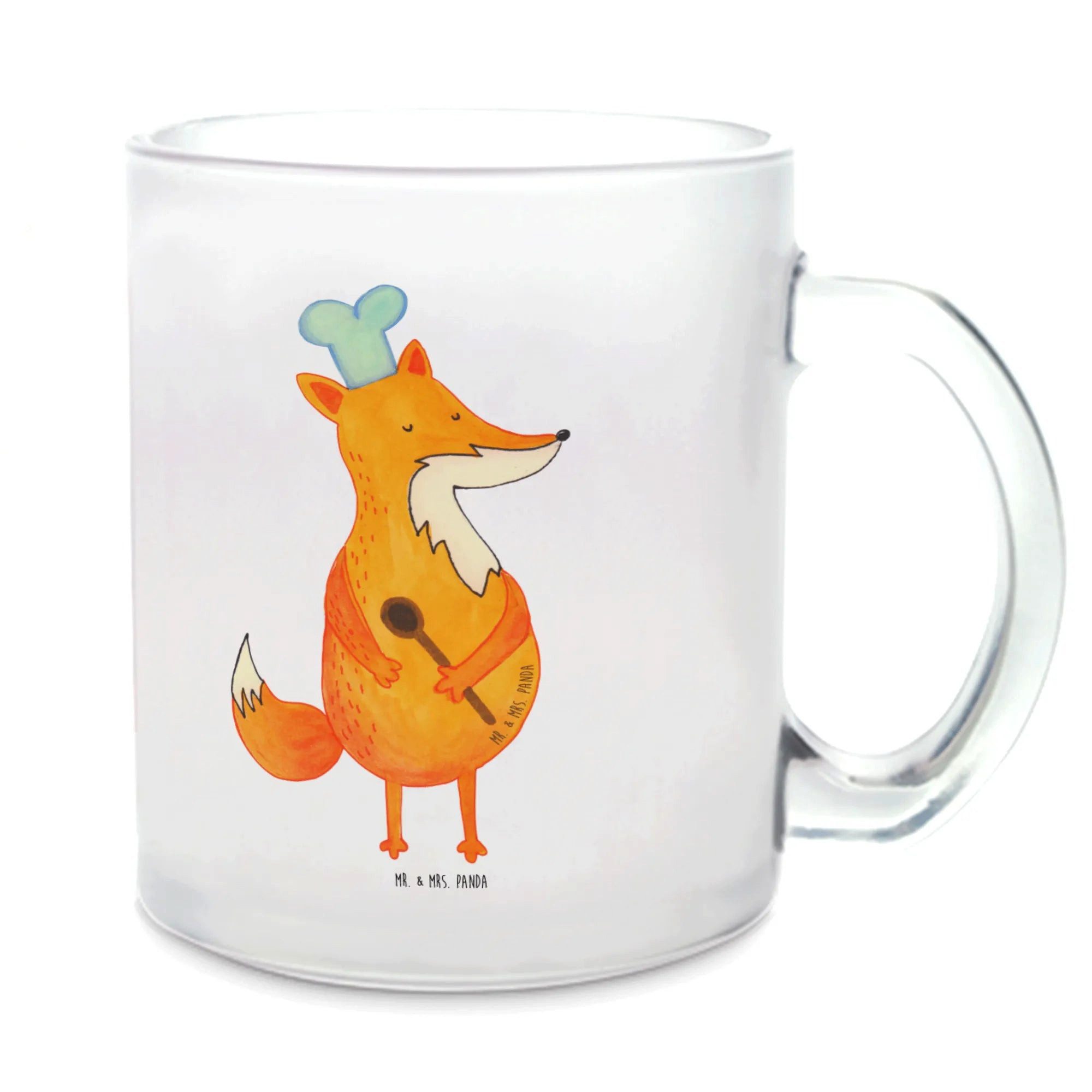 Mr. & Mrs. Panda Teeglas Fuchs Koch, Teetasse, Transparent, Bäcker, Füchse, Teetasse Nachhalti, Premium Glas, Teetasse Mit Deckel Teetasse Skandinavisch Teetasse