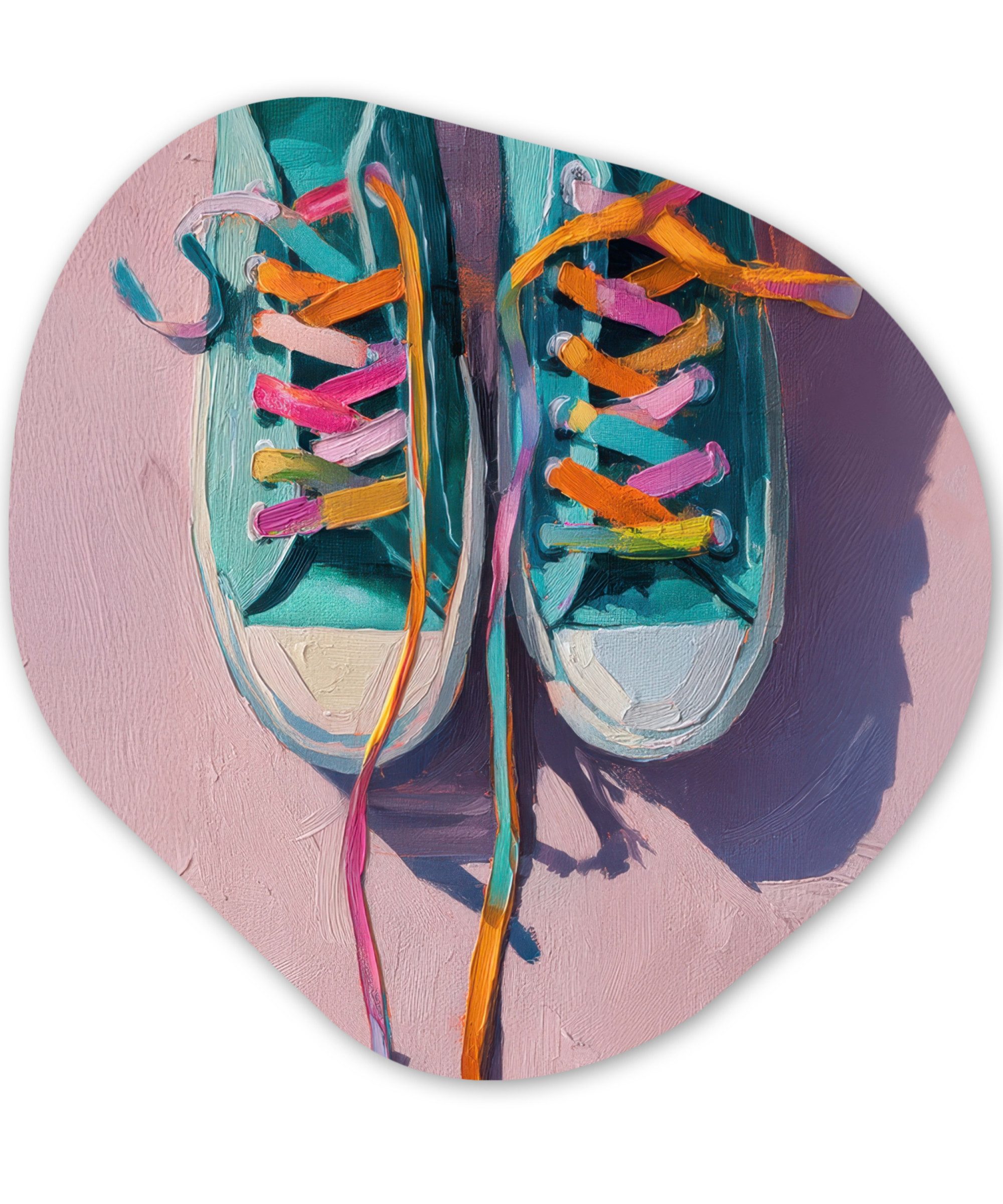 MuchoWow Gemälde Turnschuhe - Schnürsenkel - Bunt - Farbton, Fotodruck (1 St), Wandbild Abstrakt, Wohnzimmer Schlafzimmer Wanddekoration, 40x40 cm