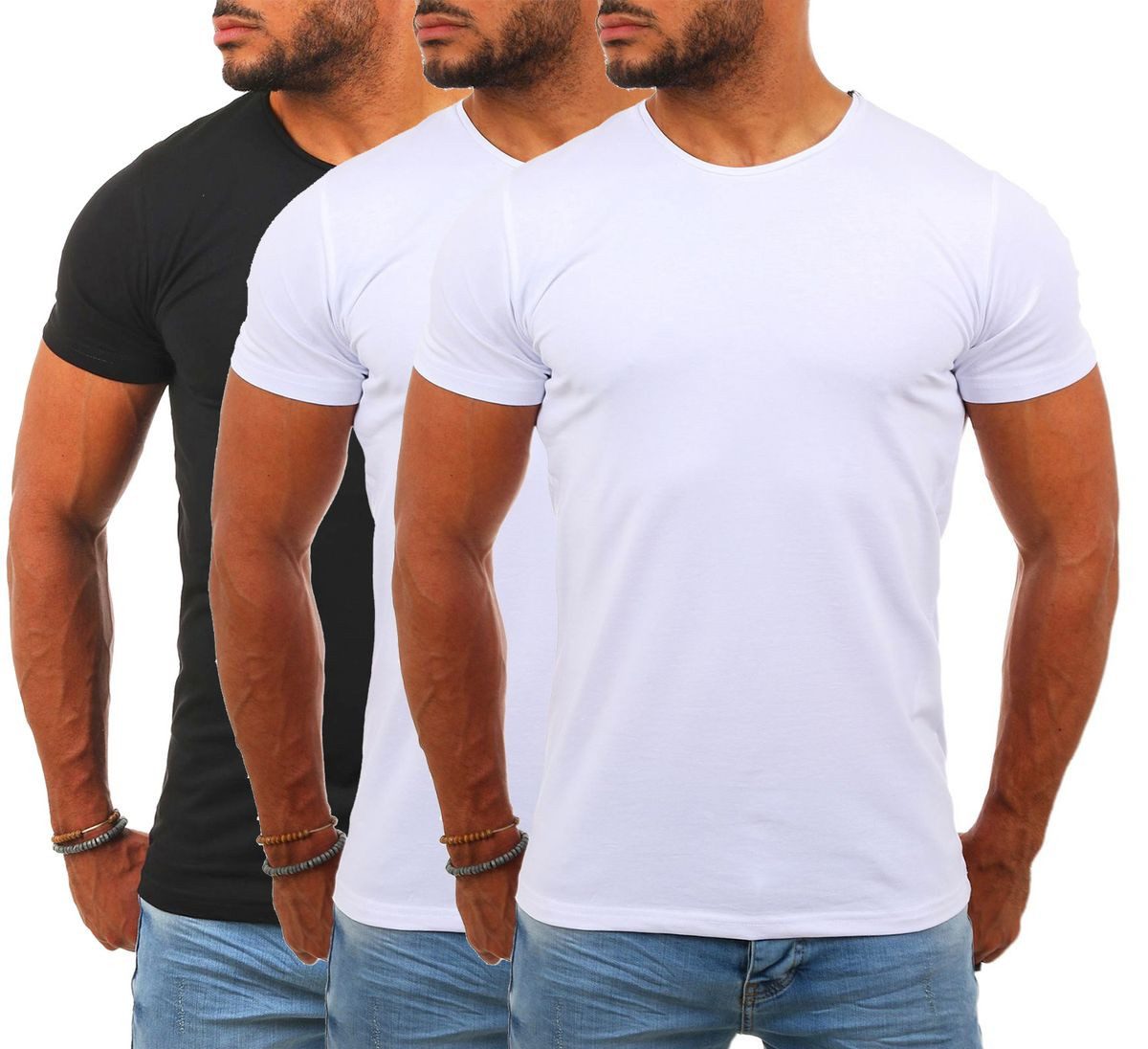 Young & Rich T-Shirt Herren Uni Basic rundhals Ausschnitt Unterziehshirt 1701 Rundhalsauschnitt unifarben kurzarm regular fit