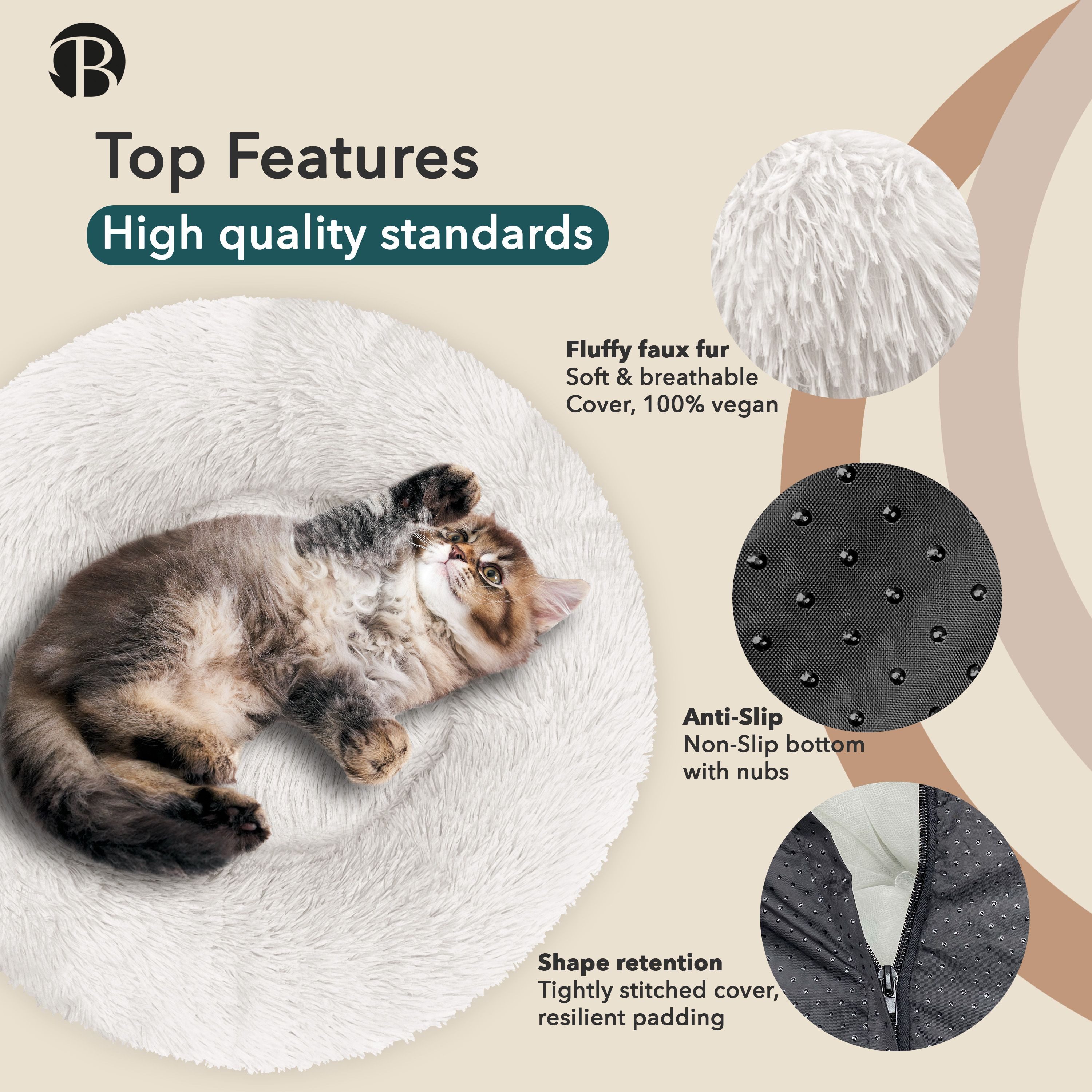 Bluzelle Tierbett Premium Hundebett Hundekissen Donut / Katzenbett Katzenkissen / XXS, Flauschig Kuschelig Weiches Kunstfell, für Kleine Hunde / Hundekorb / Rund Waschbar Plüsch Kissen Tier Bett