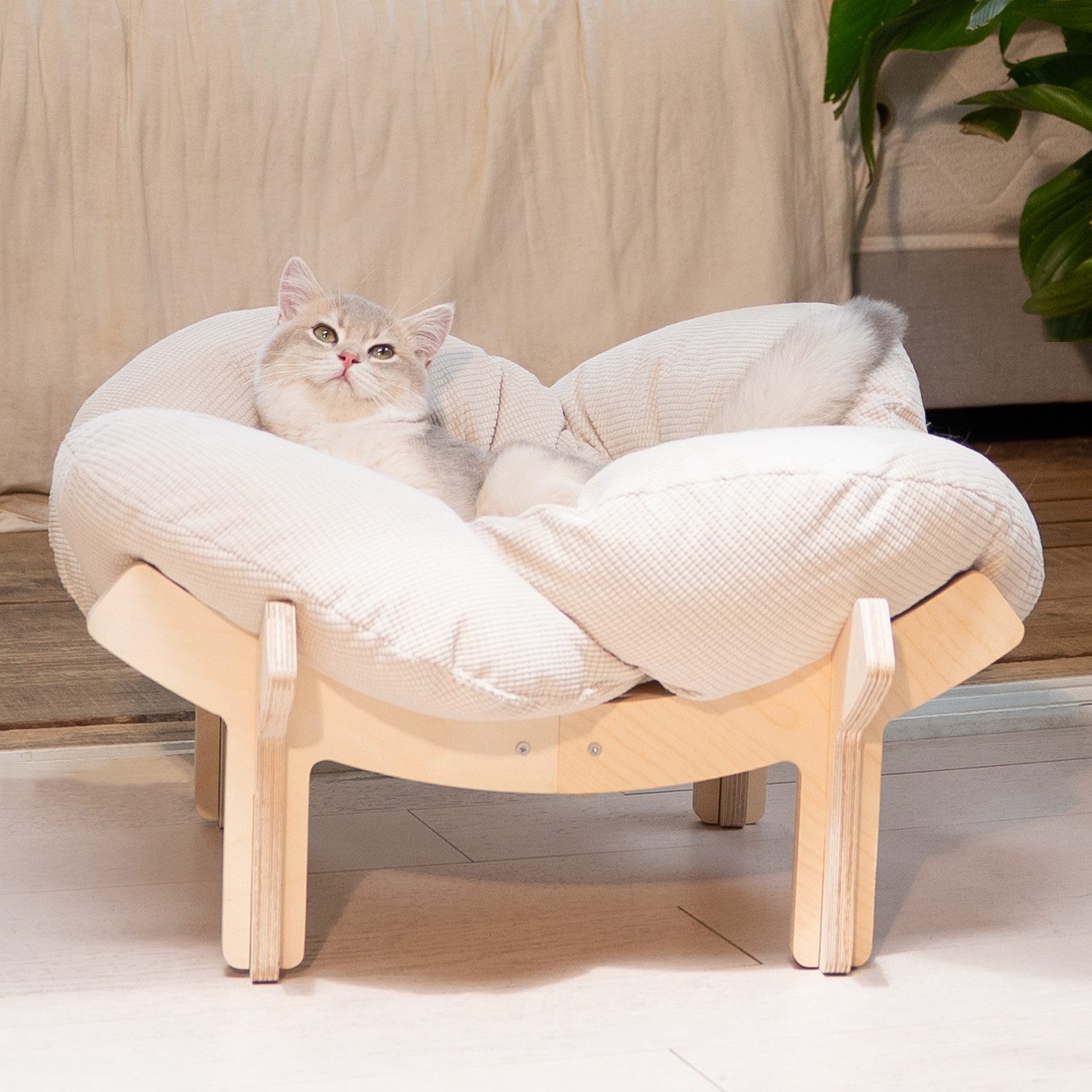 CheerPals Tierbett Erhöhtes Blumenform, 55cm großes Katzensofa, weiches Kissen, Polyesterfaser