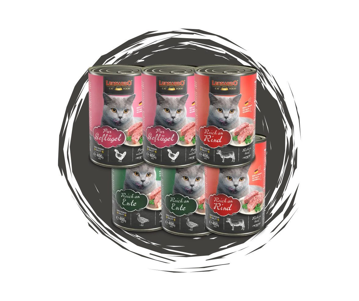 Leonardo Catfood Nassfutter "Klassiker" Mix - Ente, Rind & Geflügel Pur 6x400g, Nassfutter für: Katzen von Leonardo Catfood