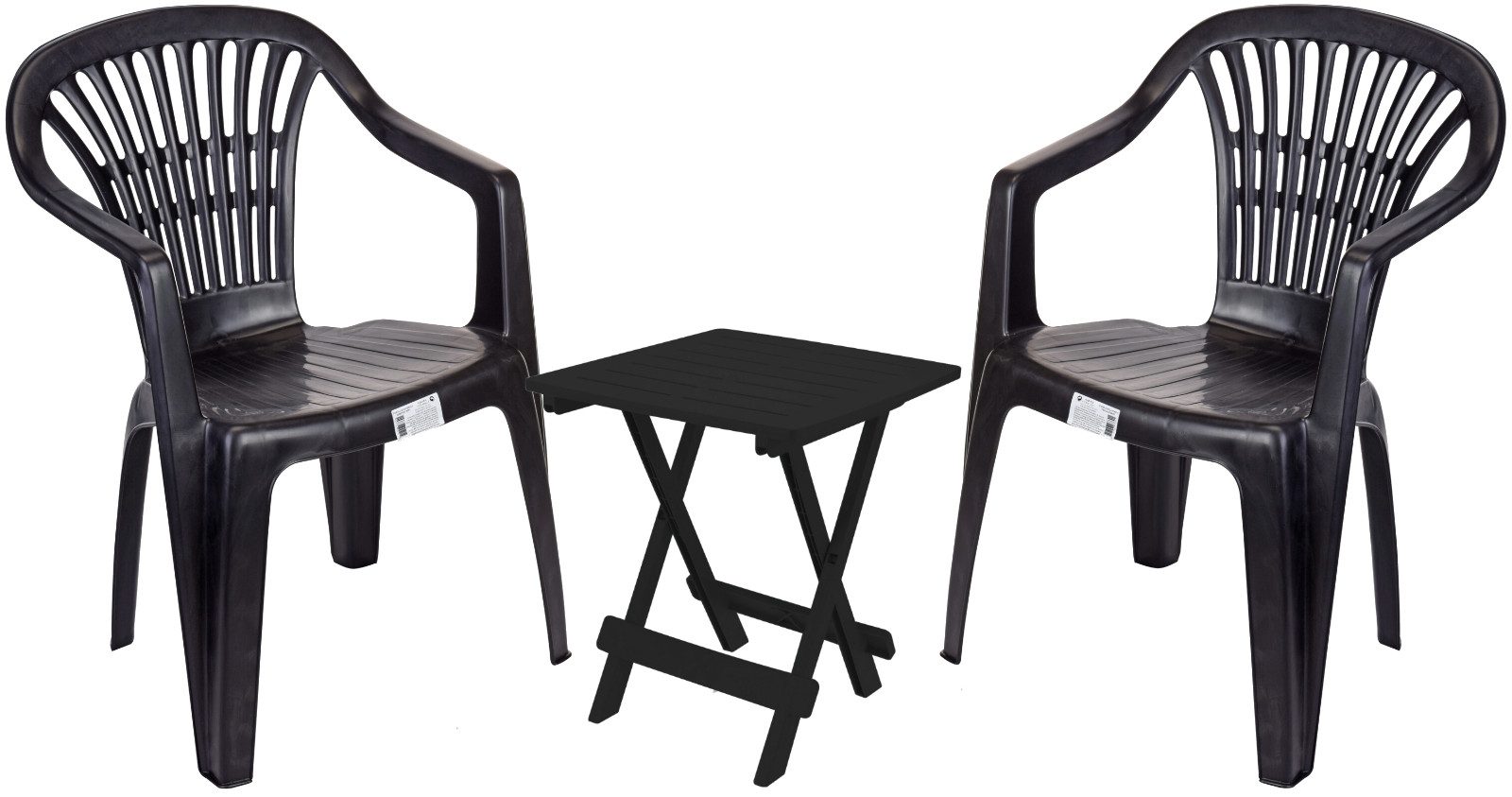 Progarden Sitzgruppe Gartenmöbel Sitzgruppe Balkonmöbel Anthrazit 3 Tlg. Set, (Set, 3-tlg., Beistelltisch + 2 Stapelstühle), UV-Beständig, Robust, Wetterfest, Made in Italy, Hochwertig