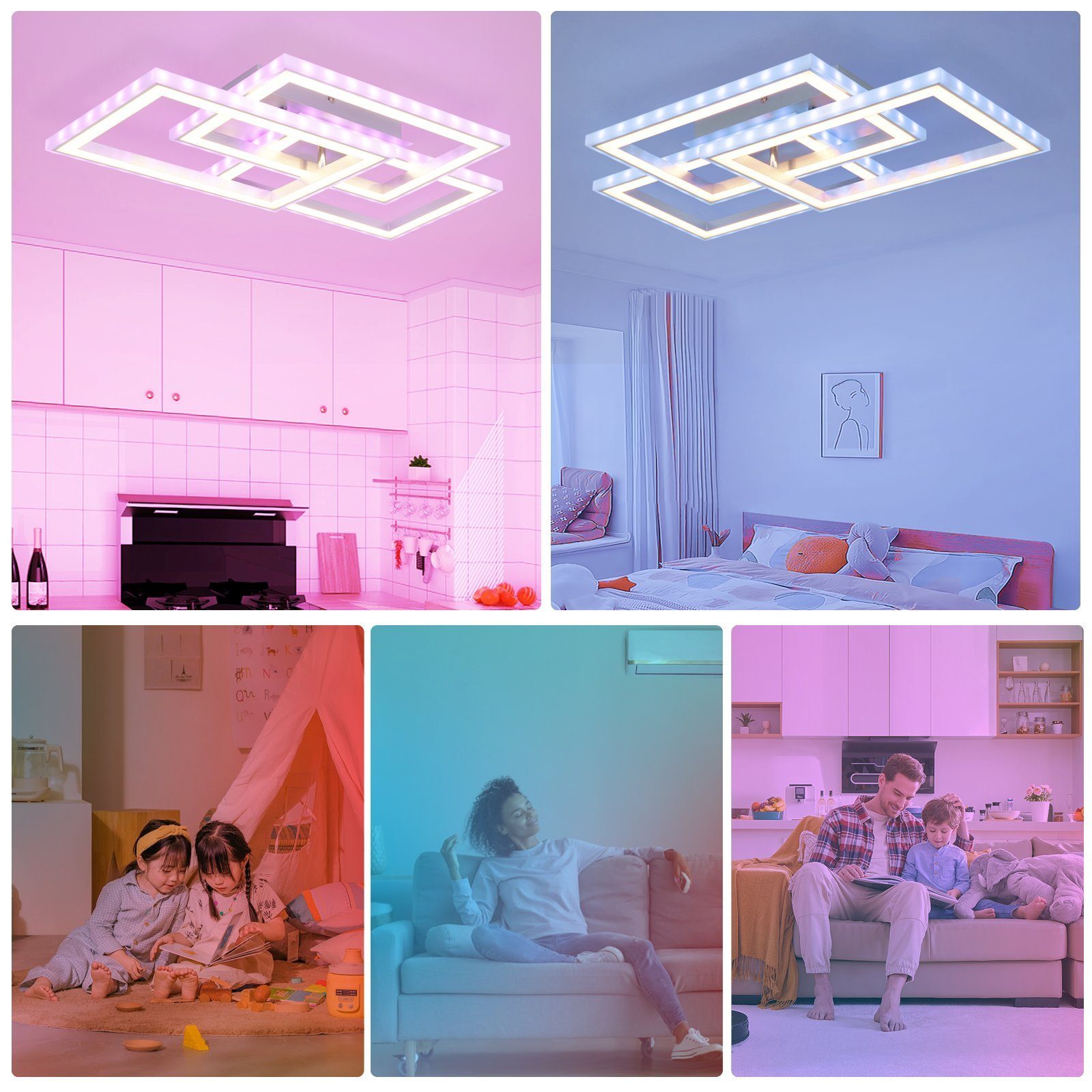 fest Deckenleuchte RGB Fernbedienung, ZMH LED Deckenlampe 45w Dimmbar LED 3000-6000K, Schlafzimmer integriert,