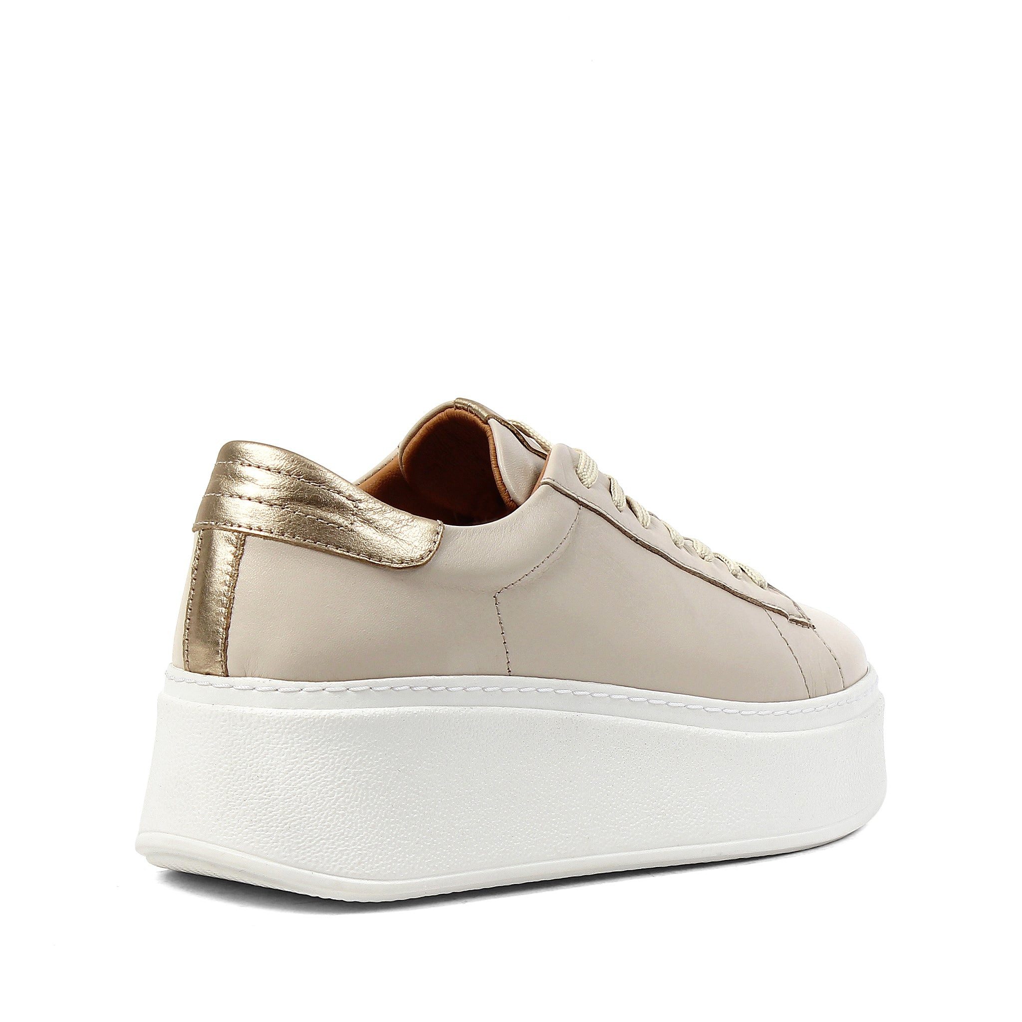 Celal Gültekin Plateau Sneaker Keilabsatz Goldakzent Low-Top Damen Keilsneaker Glattleder, Echtleder-Futter & Decksohle, Beige, 39 – Bild 4 von 5