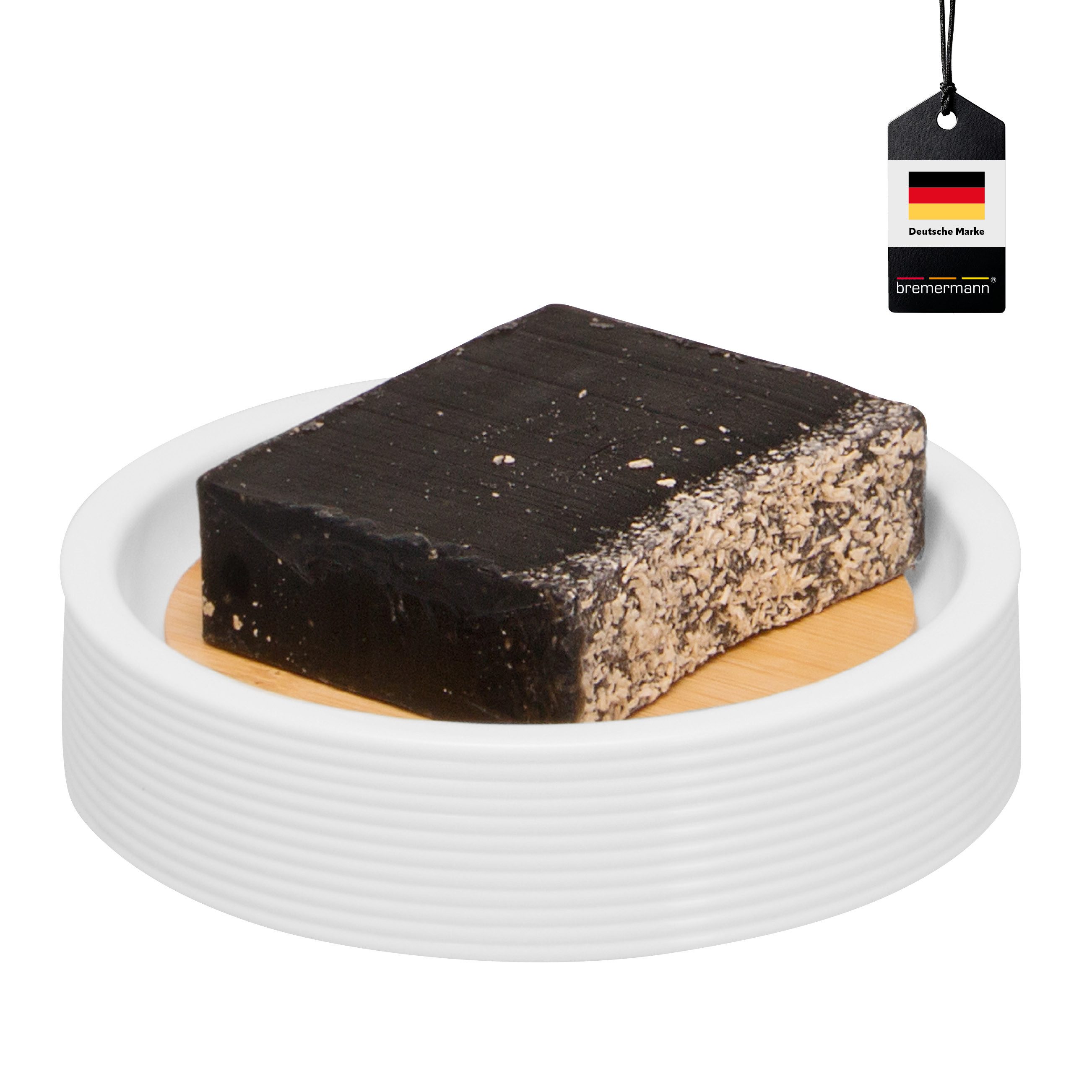 bremermann Seifenschale Seifenschale SEGNO aus Bambus und Kunststoff, Seifenhalter, weiß, Ø 11.5 cm, 1-St.