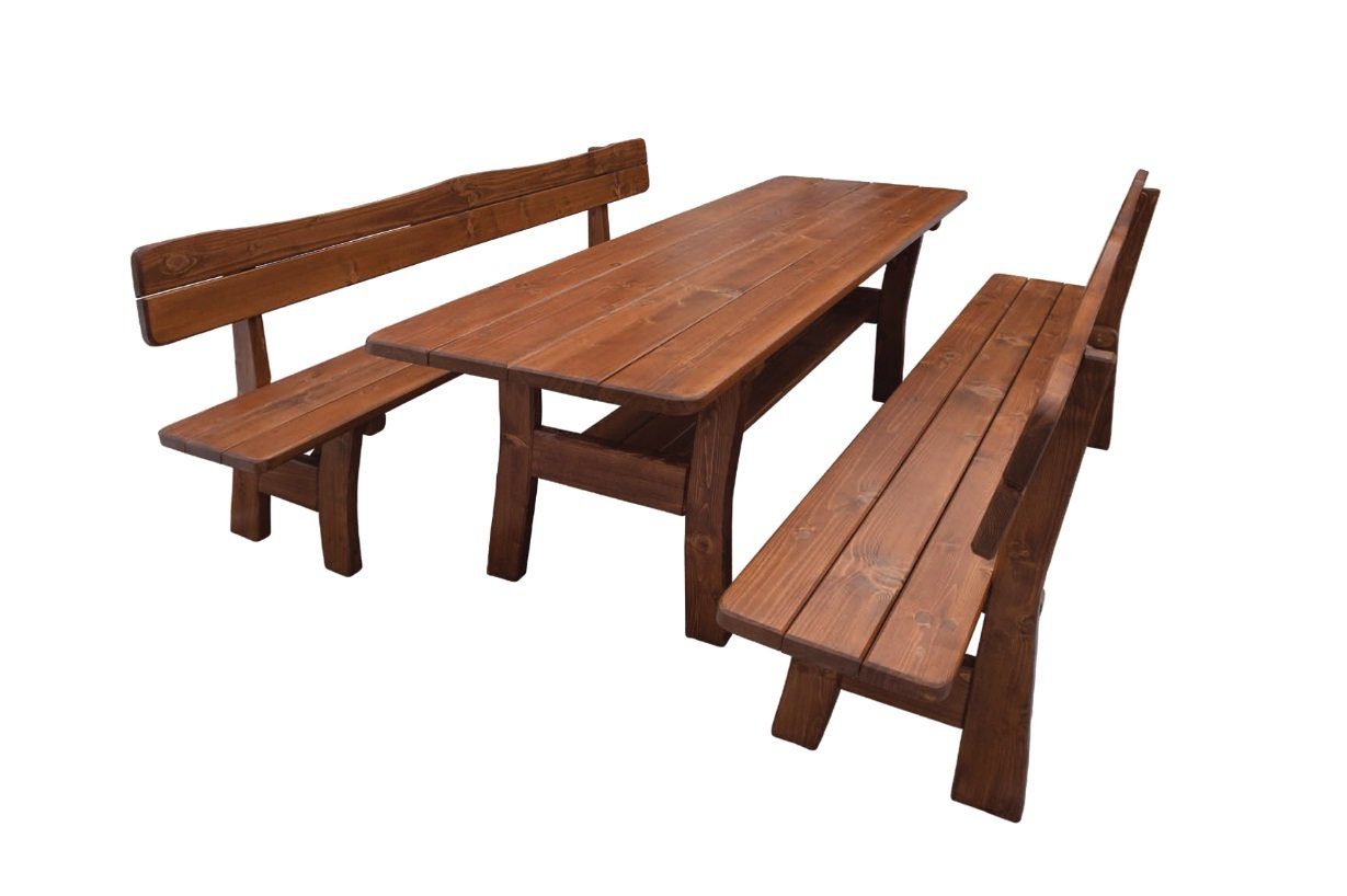 JVmoebel Esszimmer-Set, Eckbank Sitzgruppe 3tlg. Essgruppe Holz Set Stuhl Bank Garten Tisch Möbel Massiv