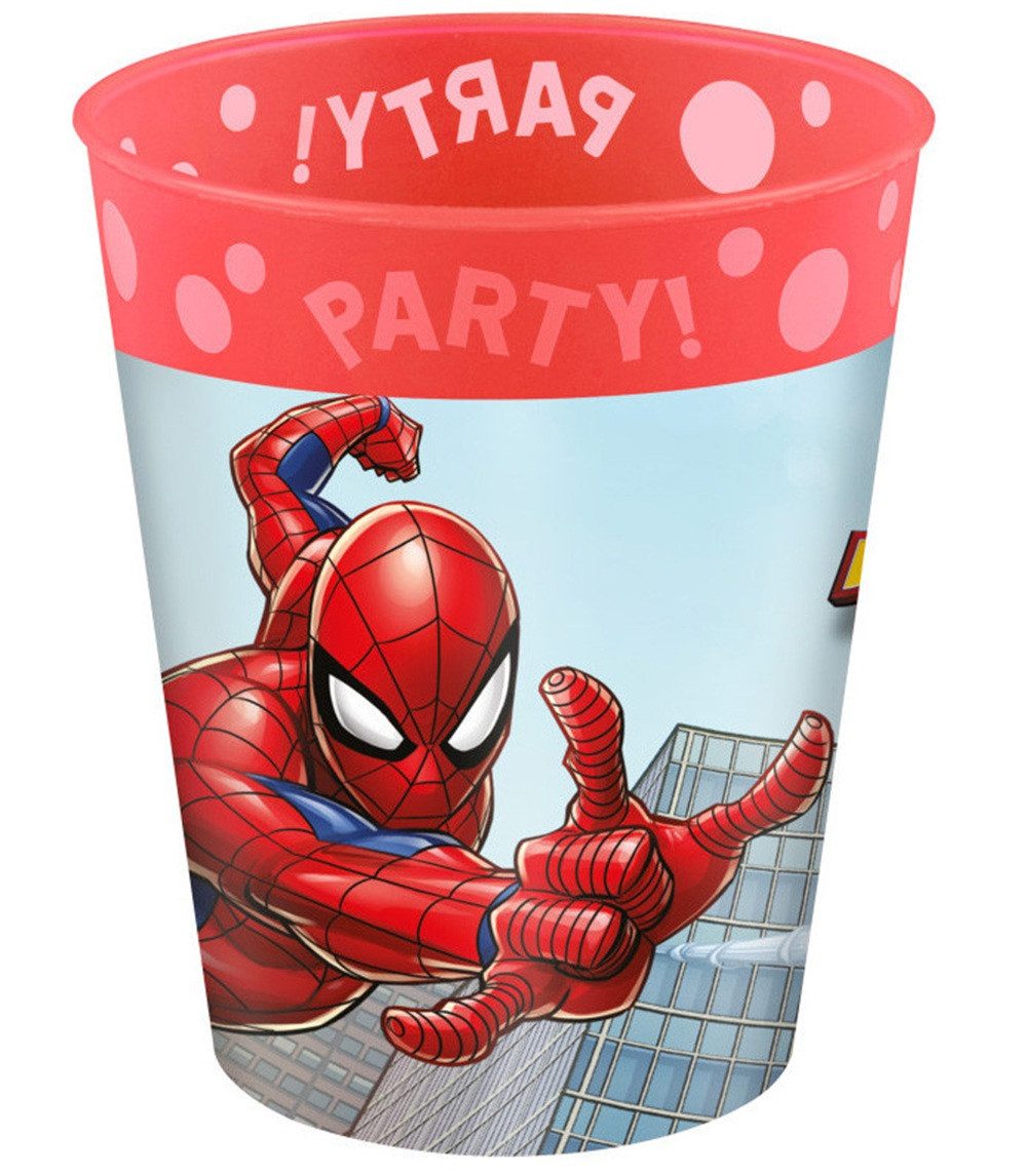 Spiderman Trinkflasche 4x Spiderman Crime Fighter Mikro Premium Kunststoffbecher Set 250 ml, Mikro Premium Kunststoffbecher Set 4 Stk
