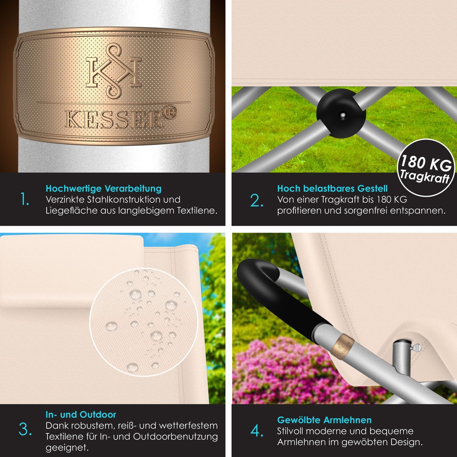 KESSER Gartenliege, Relaxliege Liegestuhl Gartenliege Gartenstuhl Klappstuhl