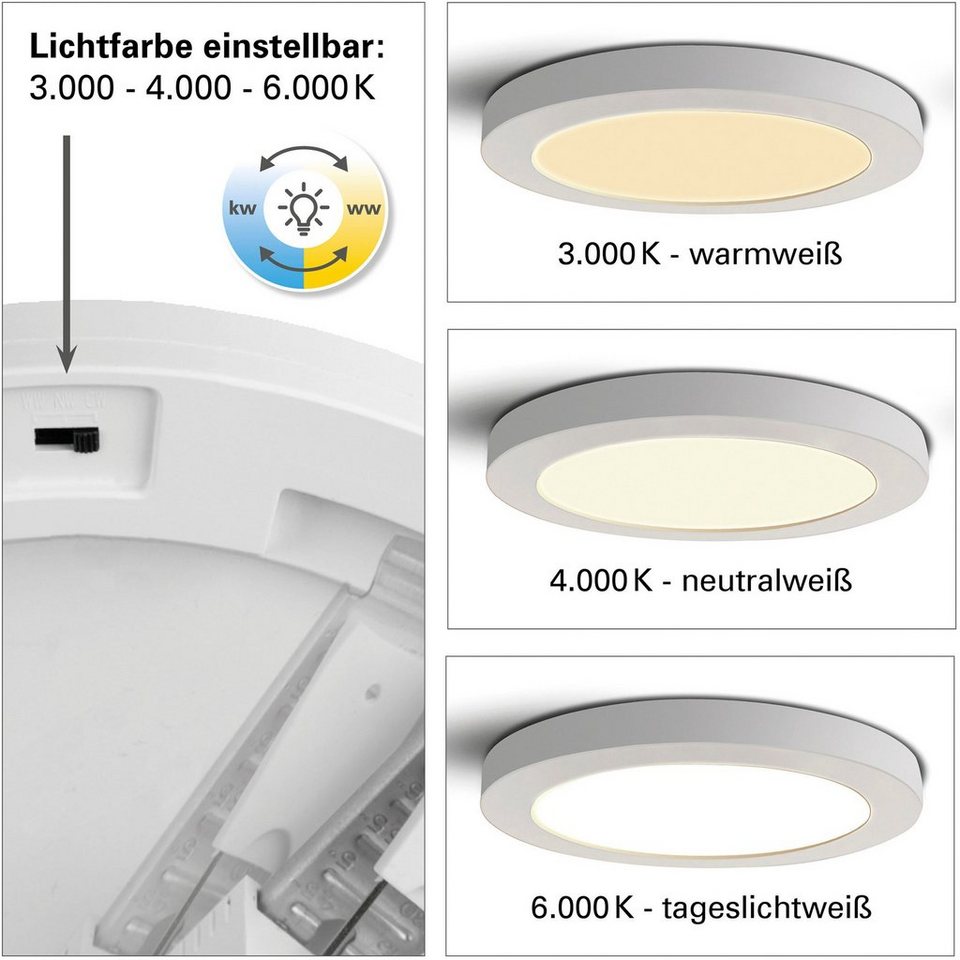 näve LED Deckenleuchte Bonus, mehrere Helligkeitsstufen, LED fest integriert,  Kaltweiß, Neutralweiß, Warmweiß, 3 Lichtfarben, 2-in-1-Optik,Ring chrome  magetisch abnehmbar