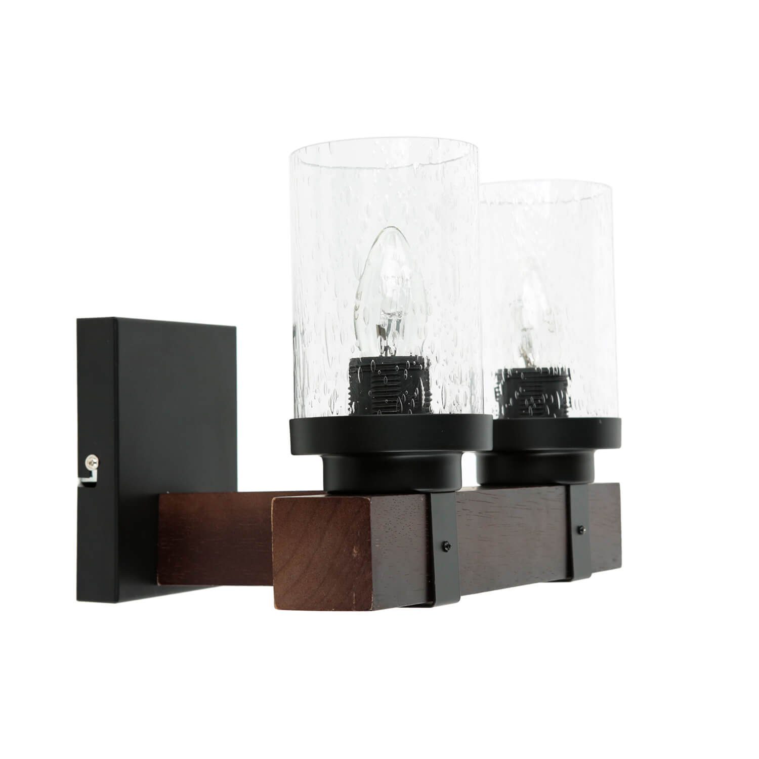 Licht-Erlebnisse Wandleuchte CREAG, ohne Leuchtmittel, Vintage Wandlampe Holz Metall Glasschirm Schwarz Braun