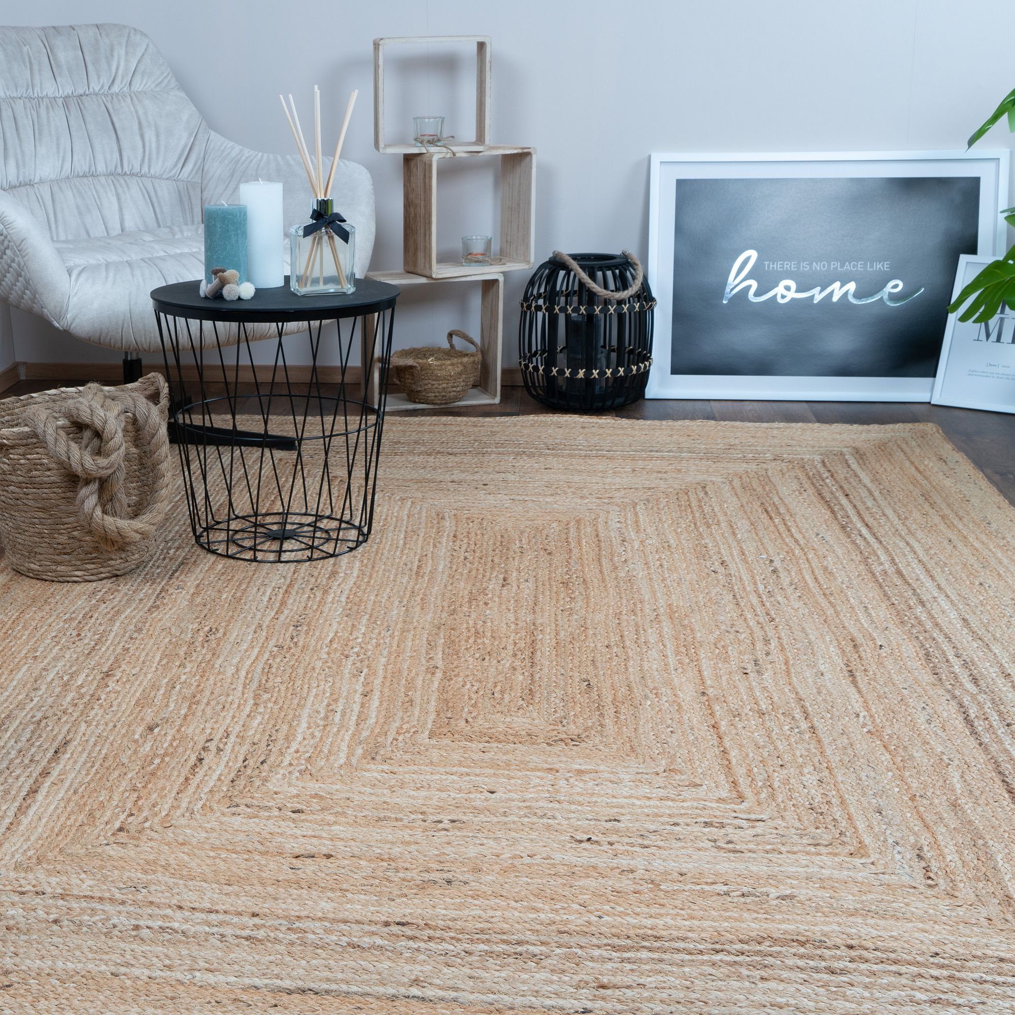 Consilio Concept Teppich JUTOS Wohnzimmer Teppich Natur Beige Jute Boho Landhausstil, Rechteckig