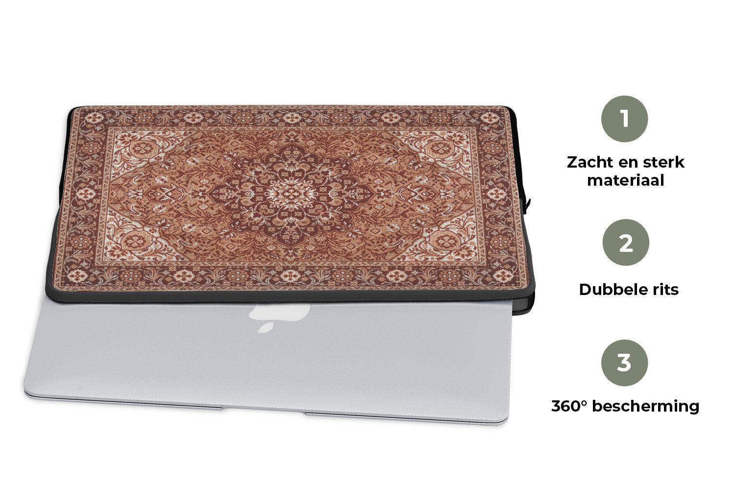 MuchoWow Laptop-Hülle Persischer Teppich - Teppich - Mandala - Braun 14 Zoll, Schutzhülle für Laptop, Schutz gegen Kratzern, Laptoptasche – Bild 4 von 5