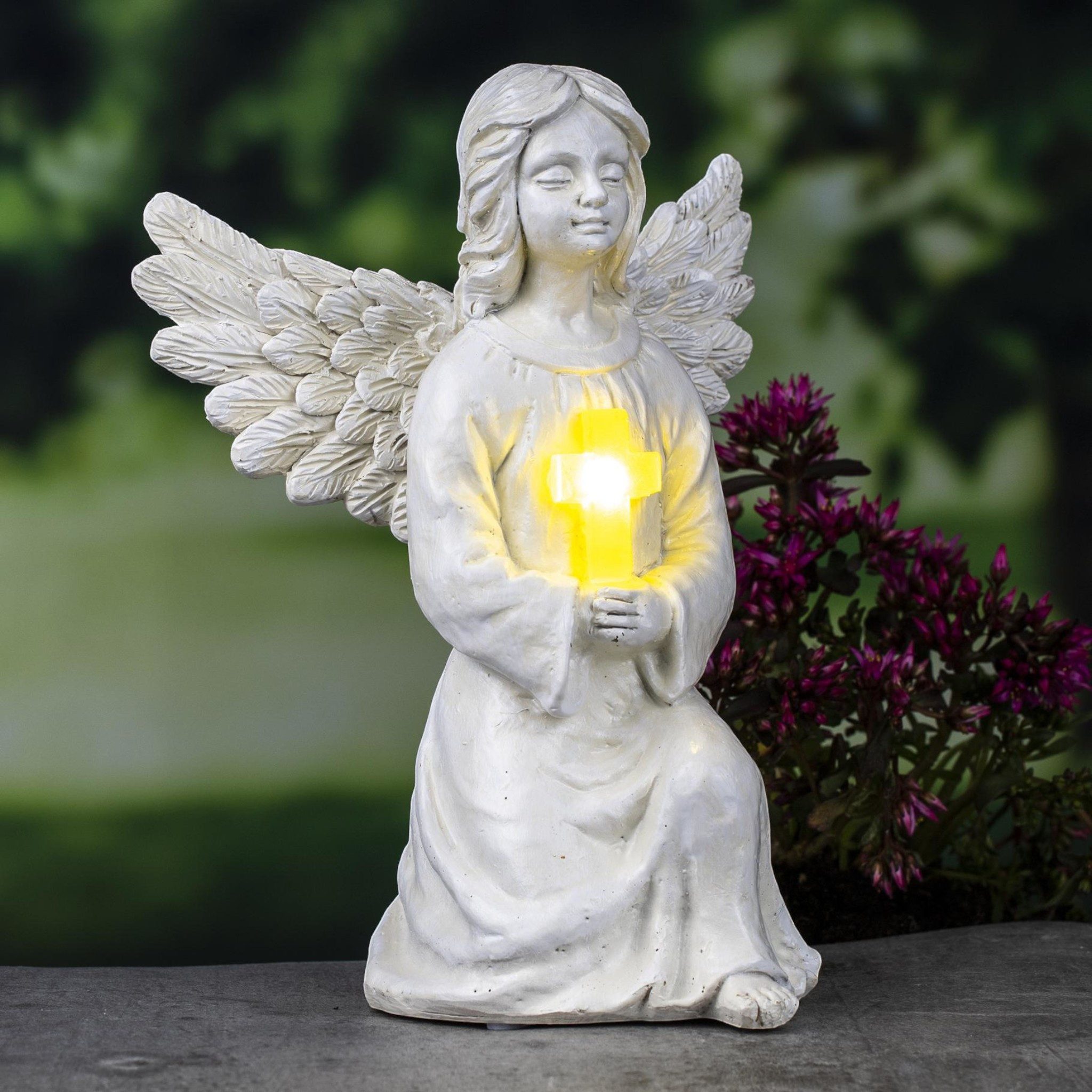 Meinposten Engelfigur Gartendeko Solar Gartenfiguren Außen LED 22x16 Schutzengel Grab (1 St), Dekofigur