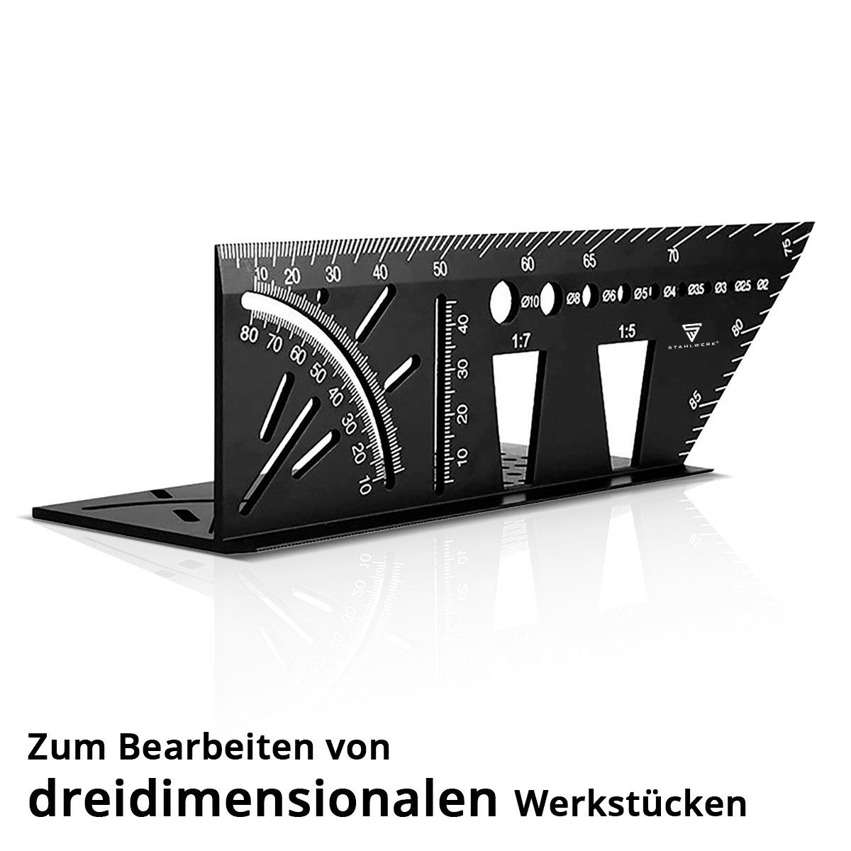 Thumbnail - STAHLWERK Winkelmesser 2er Set Gehrungswinkel-Lineal mit Anschlag und Bohrlehre, L:22,5 cm, (Set, Set), gefertigt aus le...