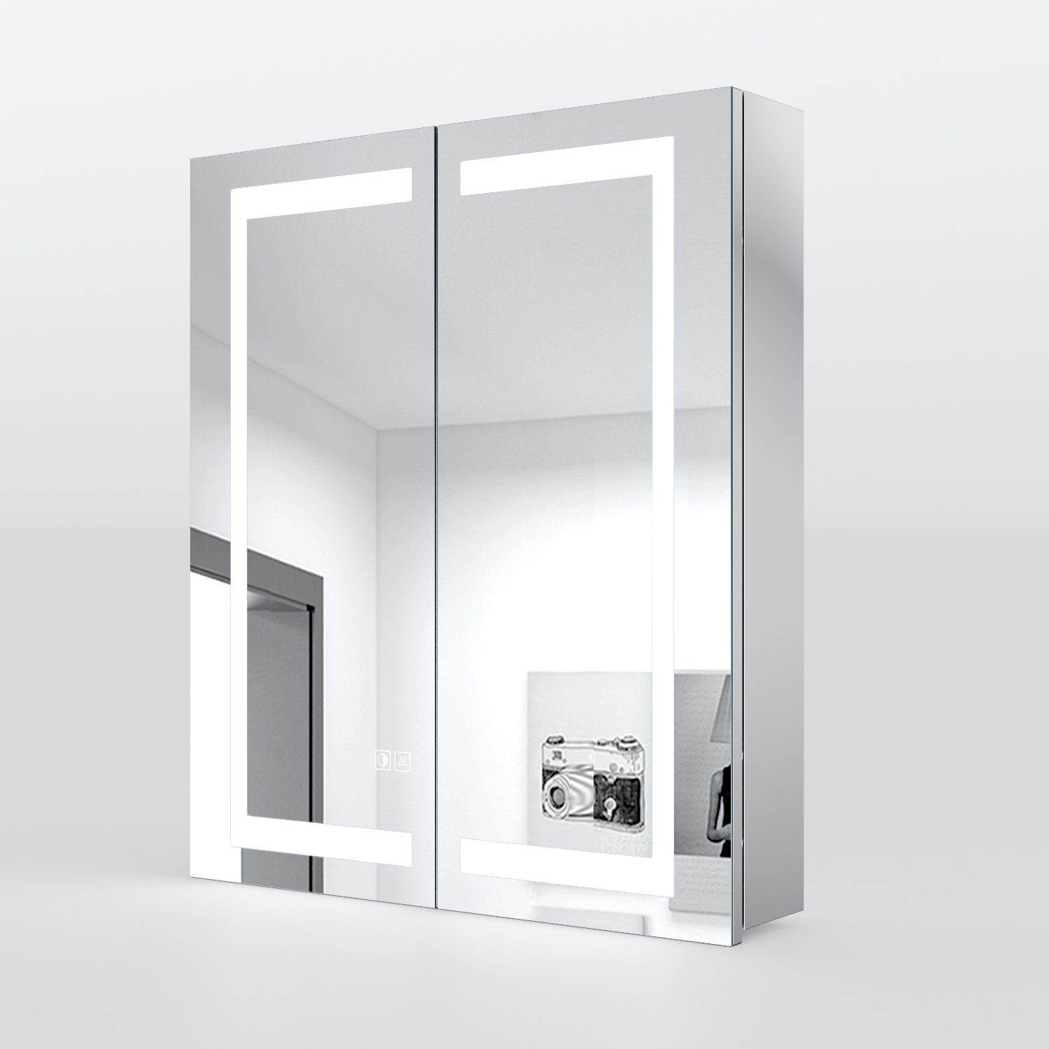 SONNI Badezimmerspiegelschrank Spiegelschrank 60x70x13cm Edelstahl mit  LED-Beleuchtung Bad IP44 Touch-Schalter, Wasserdichte Rasiersteckdose mit  Kappe, Beschlagfrei