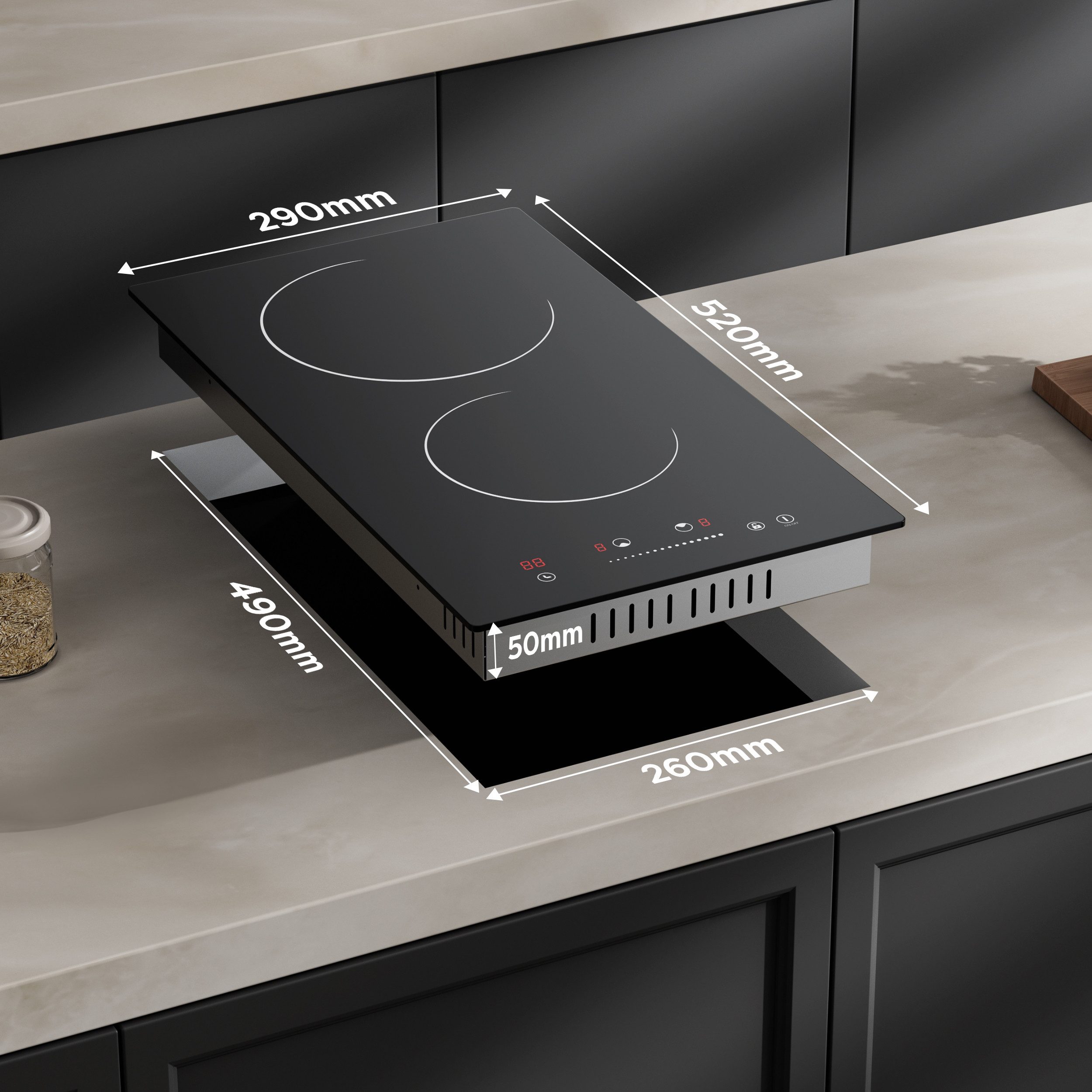 CDV Elektro-Kochfeld 30 cm Einbau & Standgerät Cerankochfeld CDVER302, Slider Control 2 Zonen Ceran-Kochfeld 9 Stufen & Timer 3000 W