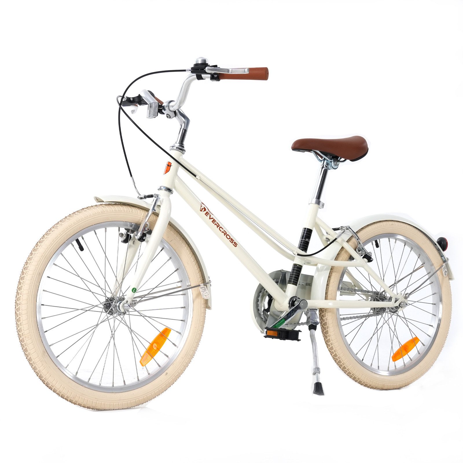 EVERCROSS TECH Kinderfahrrad EM2 20 Zoll Retro Cremeweiß für Kinder ab 6 Jahre, 1 Gang, Niedriger Einstieg, V-Bremsen, Sicher & Komfortabel für Alltag