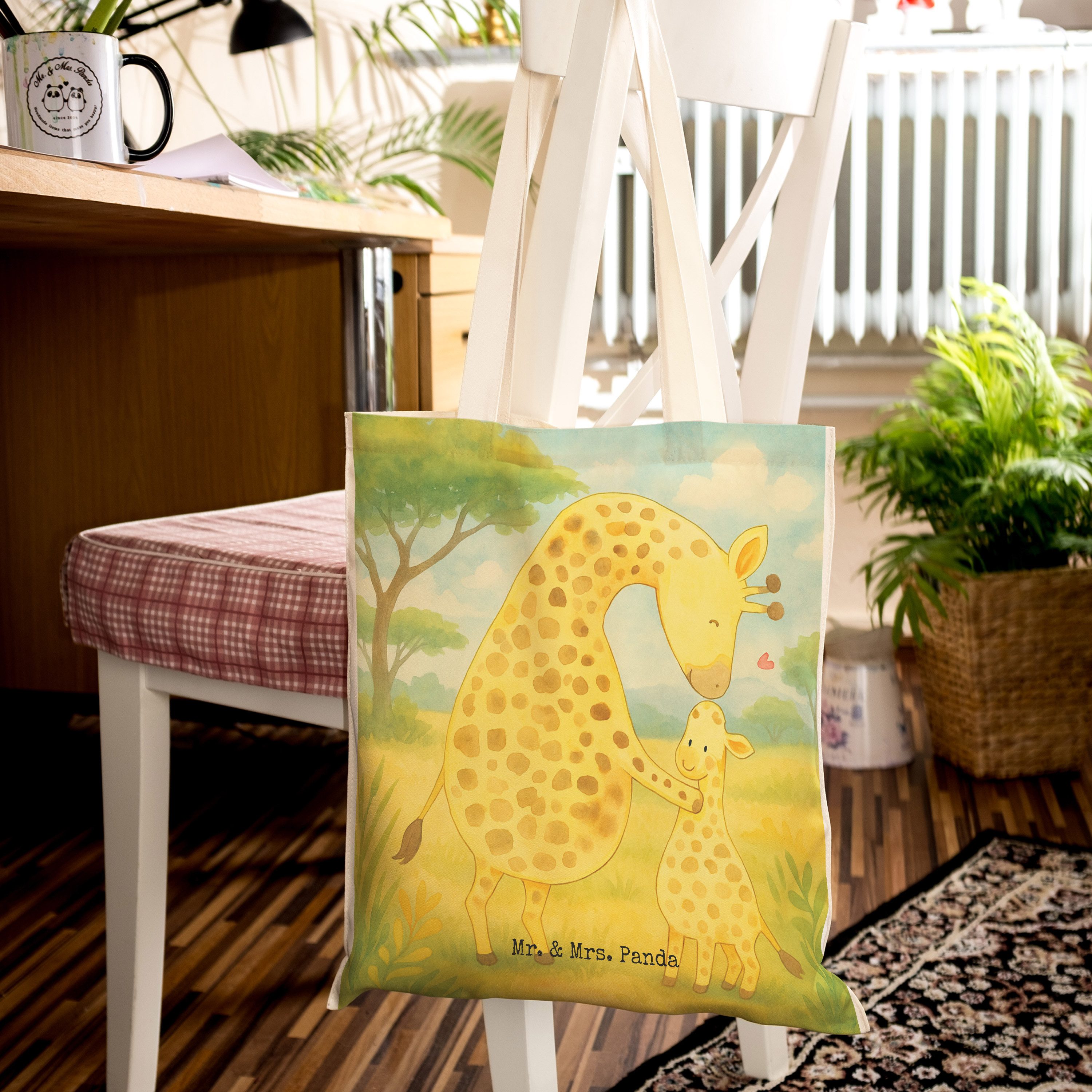 Mr. & Mrs. Panda Tragetasche Giraffe Kind Design, shopping bag, Weiß, Einkaufstasche, Beuteltasche (Packung), Tragetasche Mit Spruch Beuteltasche Kind