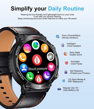 Lige Smartwatch (1,52 Zoll, Android iOS), Herren mit Telefonfunktion 420mAh Wecker Kalender Wasserdicht Sportuhr