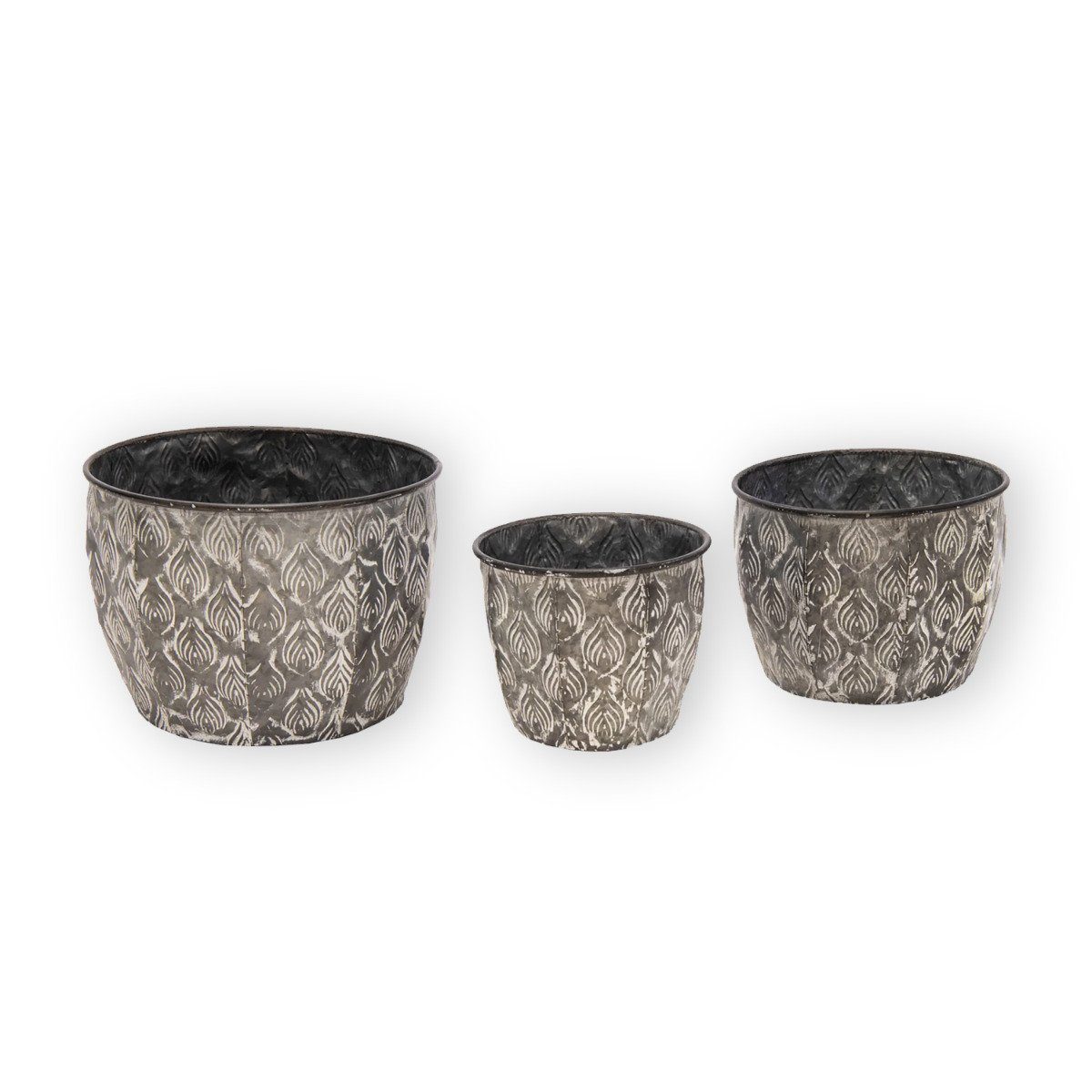 colourliving Blumentopf Pflanztopf Pflanzgefäß Zinktopf Ovum Pot Old Grey Set Rund (3 St), langlebig, dekorativ