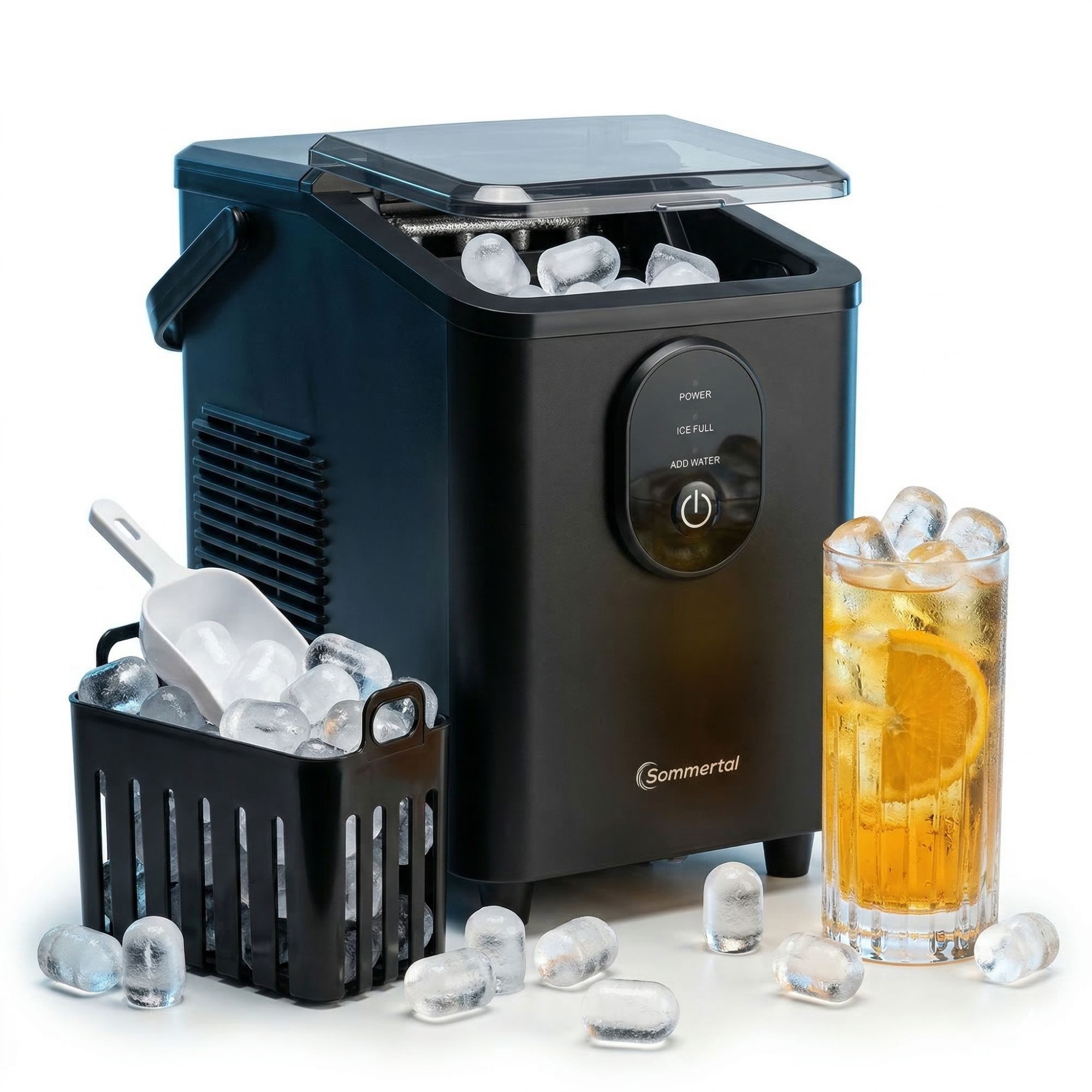 Sommertal Eiswürfelmaschine Sommertal Eiswürfelmaschine Eismaschine 12kg Eiswürfelbereiter, 0,3kg Bullet Eis in 20 Min Selbstreinigend & Leise Ice Maker