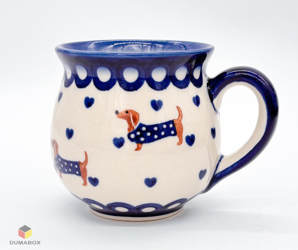 Ceramika Bolesławiecka Kalich Becher Handgefertigte Bunzlauer Keramik DACHSHUND Becher 300 ml