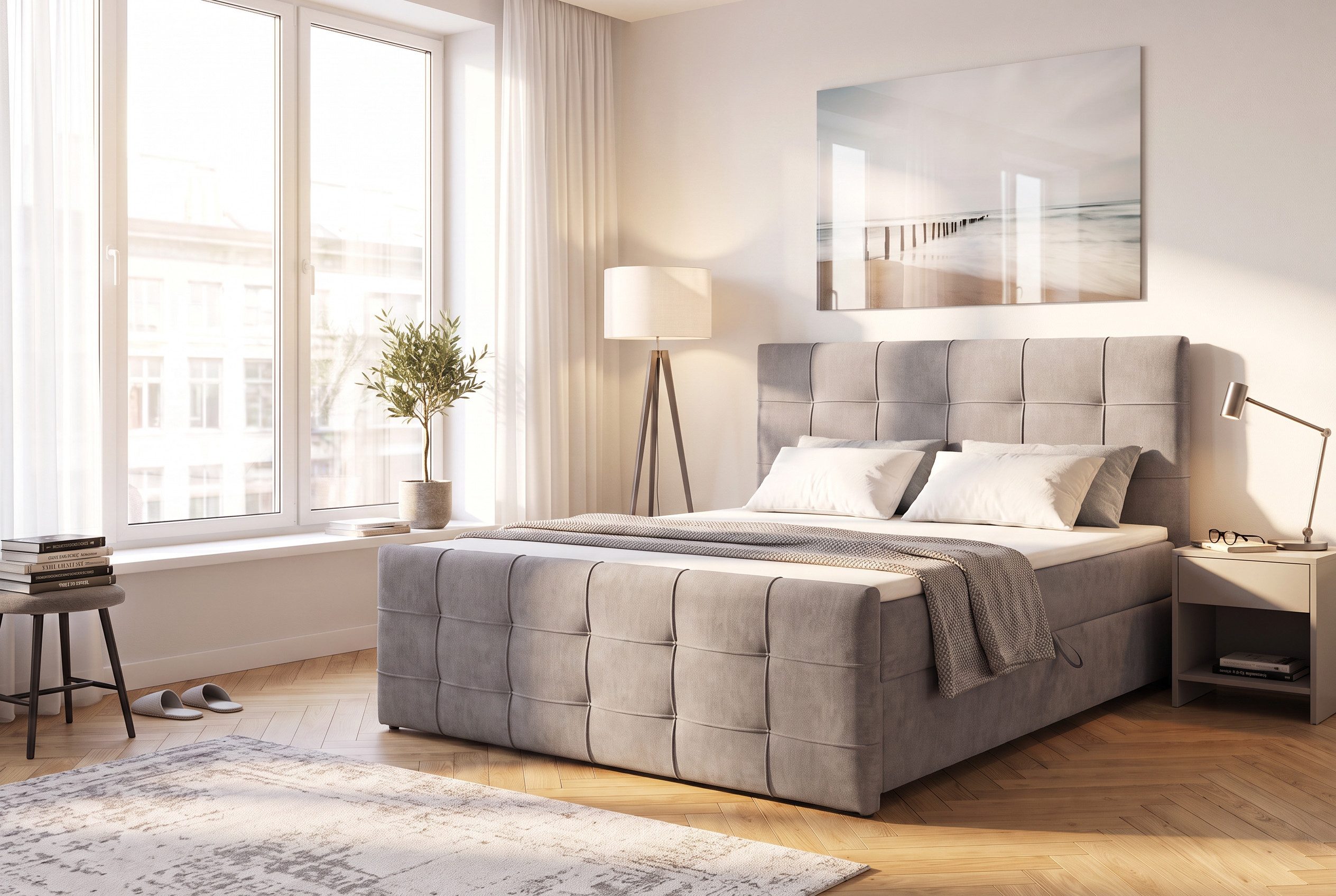 OTTO home Boxbett LILIENNE, Polsterbett mit Bettkasten und Taschenfederkernmatratze H3, mit Kaltschaumtopper, Chenille-Bezug, 160x200 & 180x200 cm