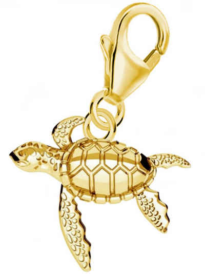 Goldene Hufeisen Charm-Einhänger Schildkröte Charm Anhänger 925 Sterling Silber Gelbgold vergoldet, 24K vergoldet
