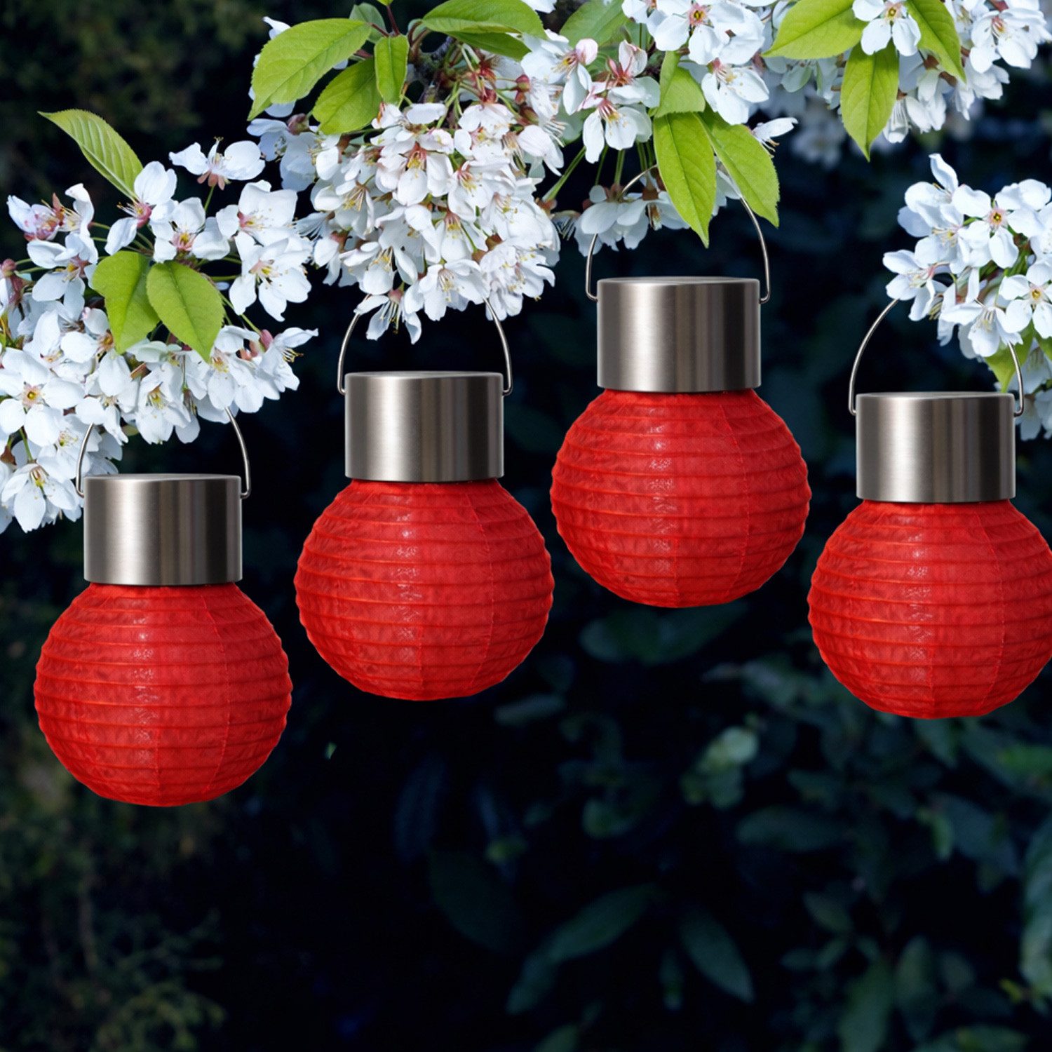 MARELIDA LED Lampion LED Solar Mini Lampions D: 7cm Party Balkon Terrasse rot 4er Set, LED Classic, kaltweiss (5300K bis 6000K)