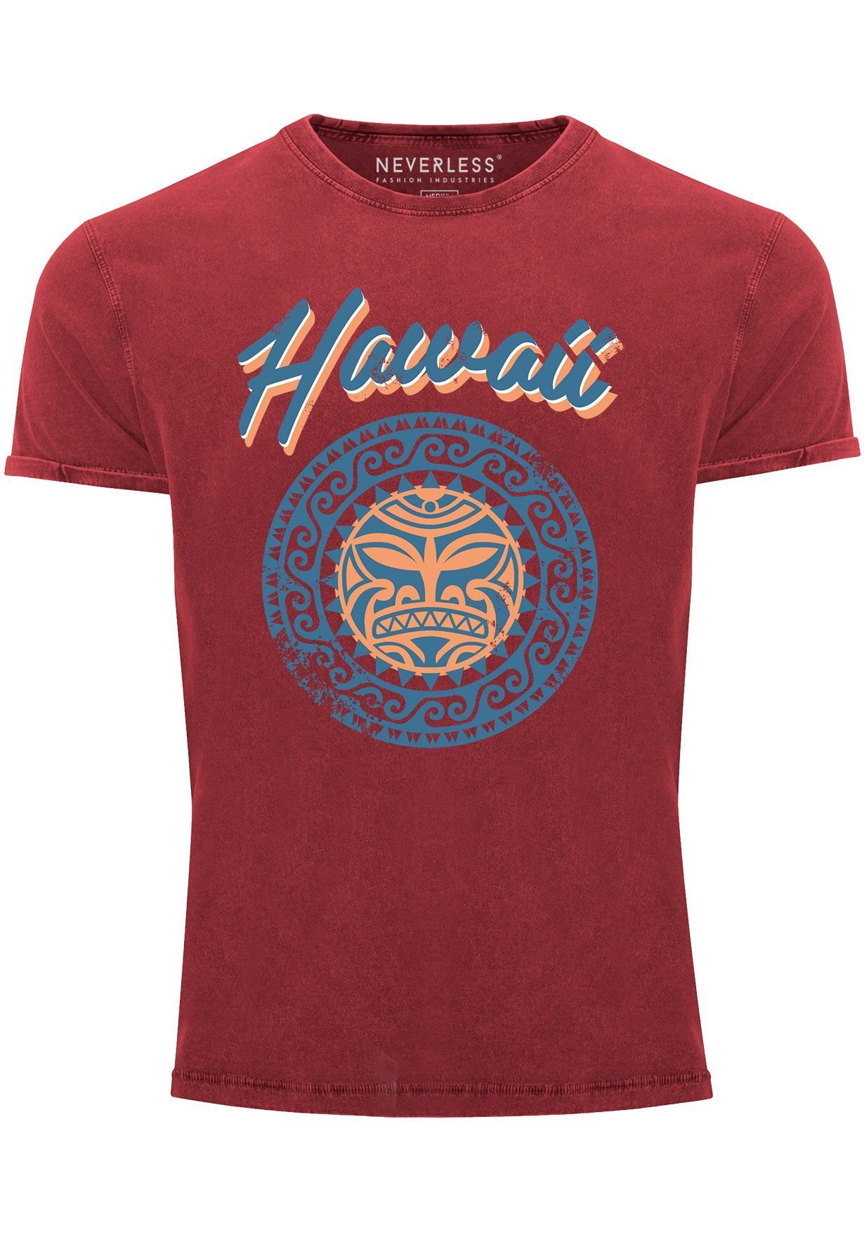 Neverless Print-Shirt Herren T-Shirt Hawaii Tattoo Tribal Maui Ethno Style Printshirt Vintag mit Print rot