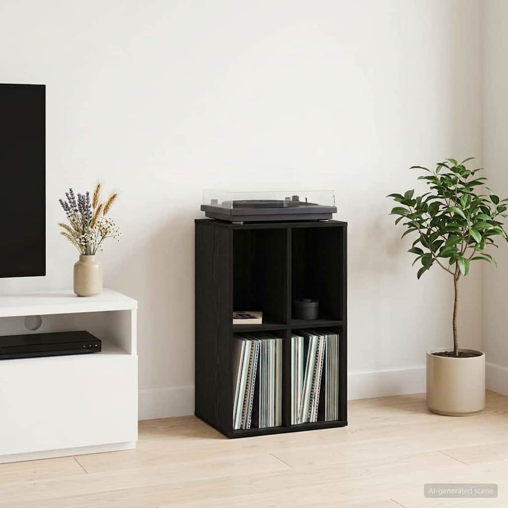 furnicato Media-Regal Plattenständer 44,5 x 36,5 x 74,5 cm Schwarz eichen-optik, Wandbefestigung für Vinylregal mit zwei Fächern für dein Wohnzimmer