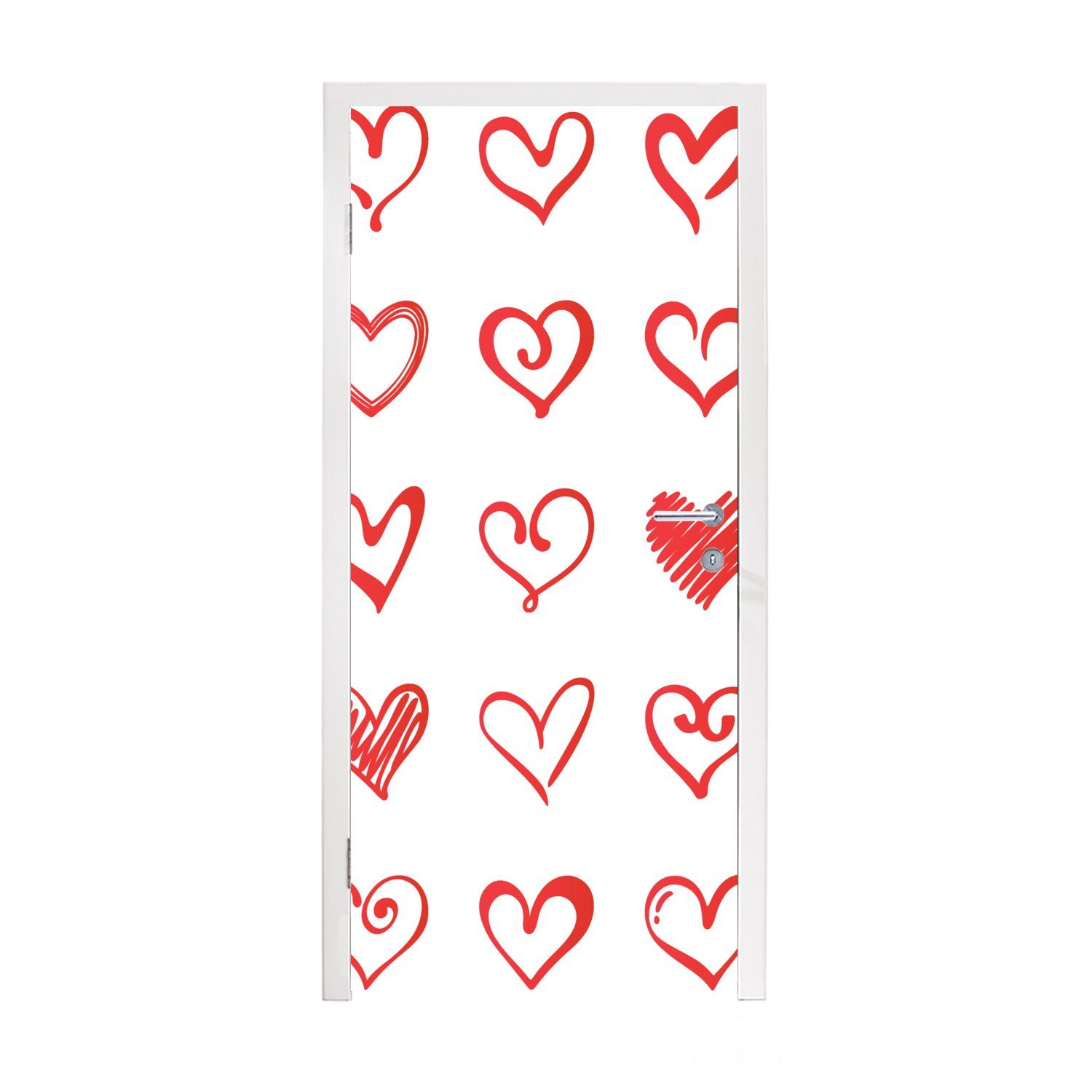 MuchoWow Türtapete Eine Illustration mit Herzen in verschiedenen Formen, Matt, bedruckt, (1 St), Fototapete für Tür, Türaufkleber, 75x205 cm