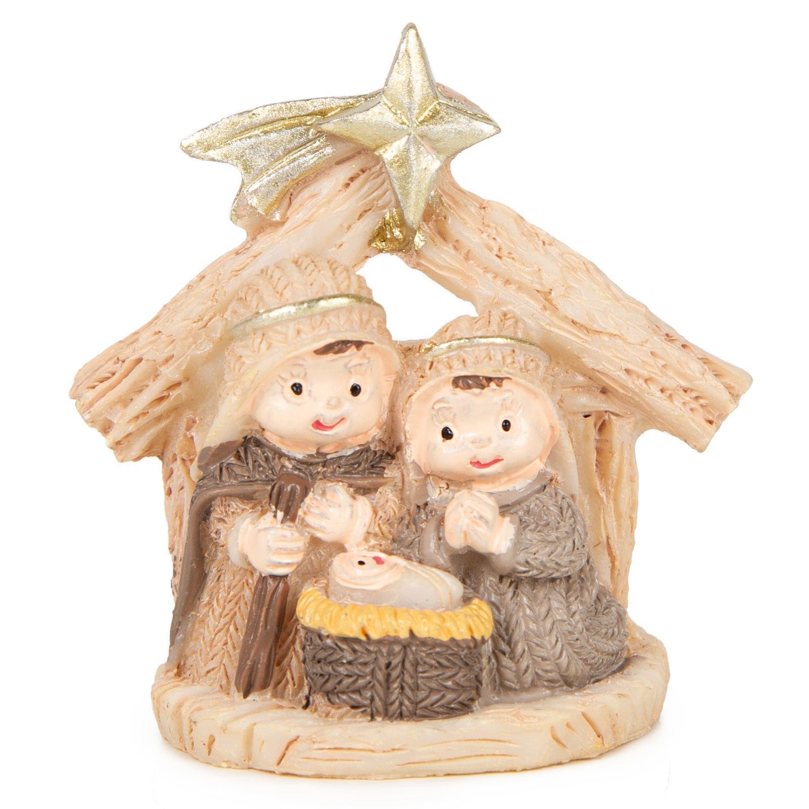 Logbuch-Verlag Krippen-Zubehör Mini Weihnachtskrippe - Heilige Familie im Stall Creme-beige 6,5 cm