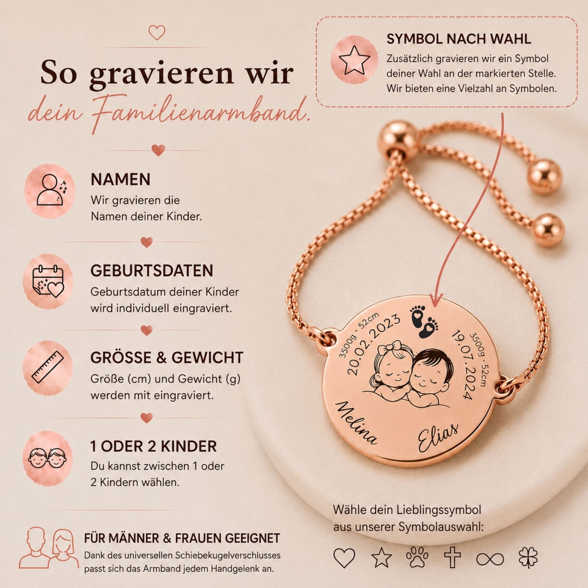 BS Schmuckdesign Armband mit Gravur Personalisiertes Armband mit Gravur Familienarmband für Mama und Papa (1-tlg., personalisiert)