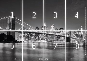 murimage® Fototapete Fototapete New York 3D 366 x 254 cm Manhattan Skyline USA Brooklyn Bridge City schwarz weiß inklusive Kleister