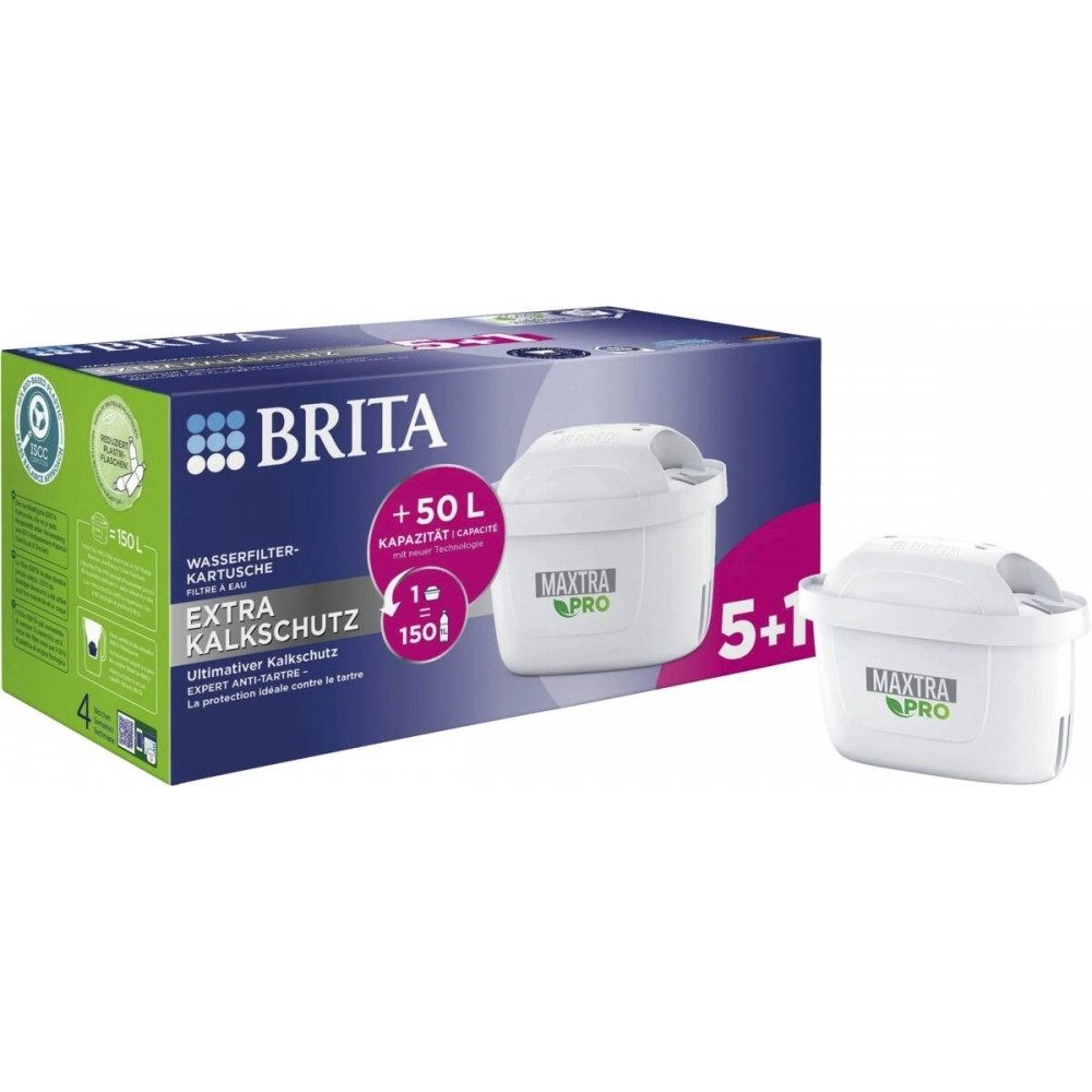 BRITA Kalk- und Wasserfilter Brita maxtra pro 6er Set Wasserfilter extra Kalkschutz, Zubehör für Brita Maxtra+, Reduziert Kalk um 50 % mehr
