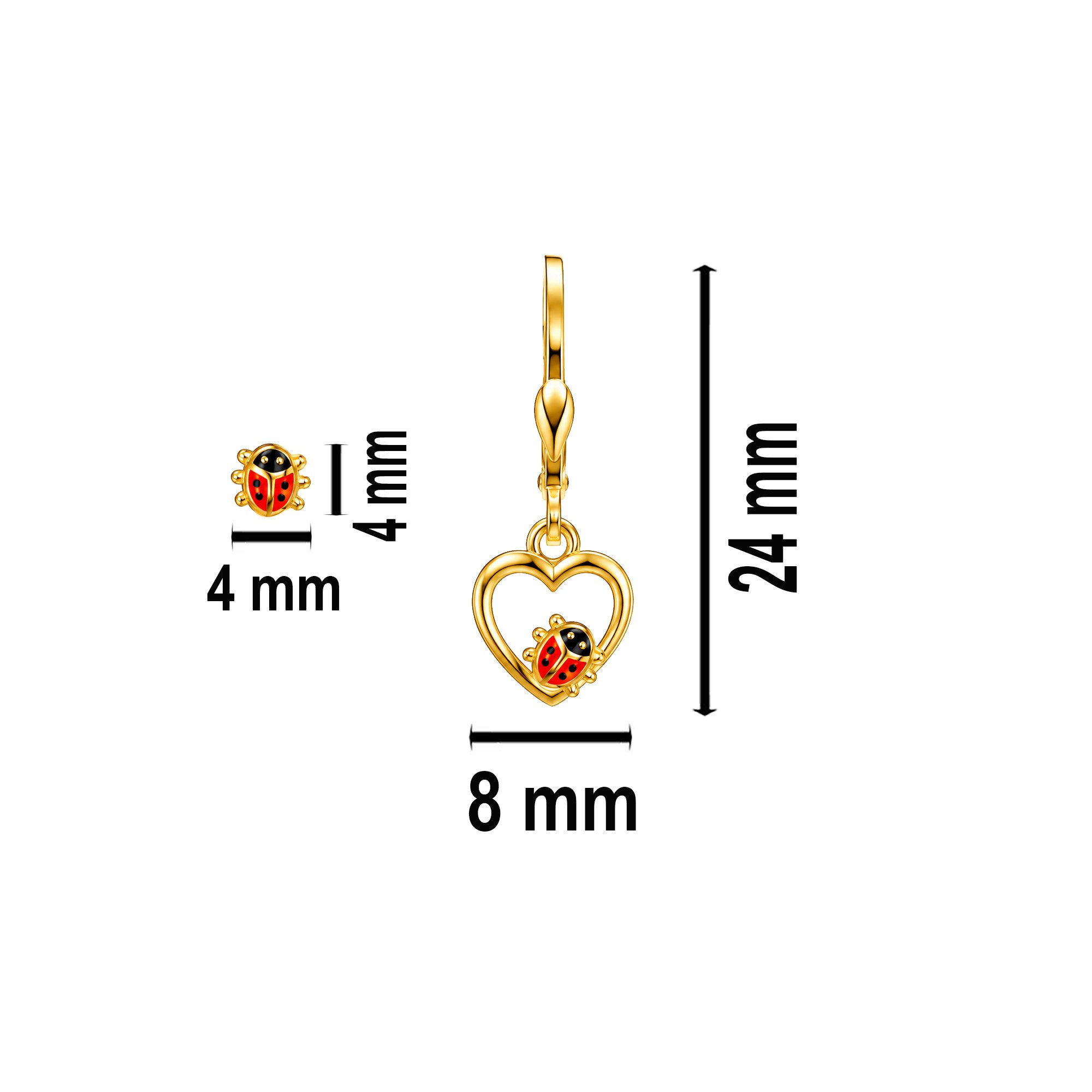 Limana Paar Creolen goldene Marienkäfer Mädchen Ohrringe Kinder Herz 925 Silber vergoldet (inkl. Dose Silberschmuck Echtschmuck Schmuck Geschenk für Geburtstag), Einschulung Schulanfang Nikolaus Kommunion Weihnachten Ostern