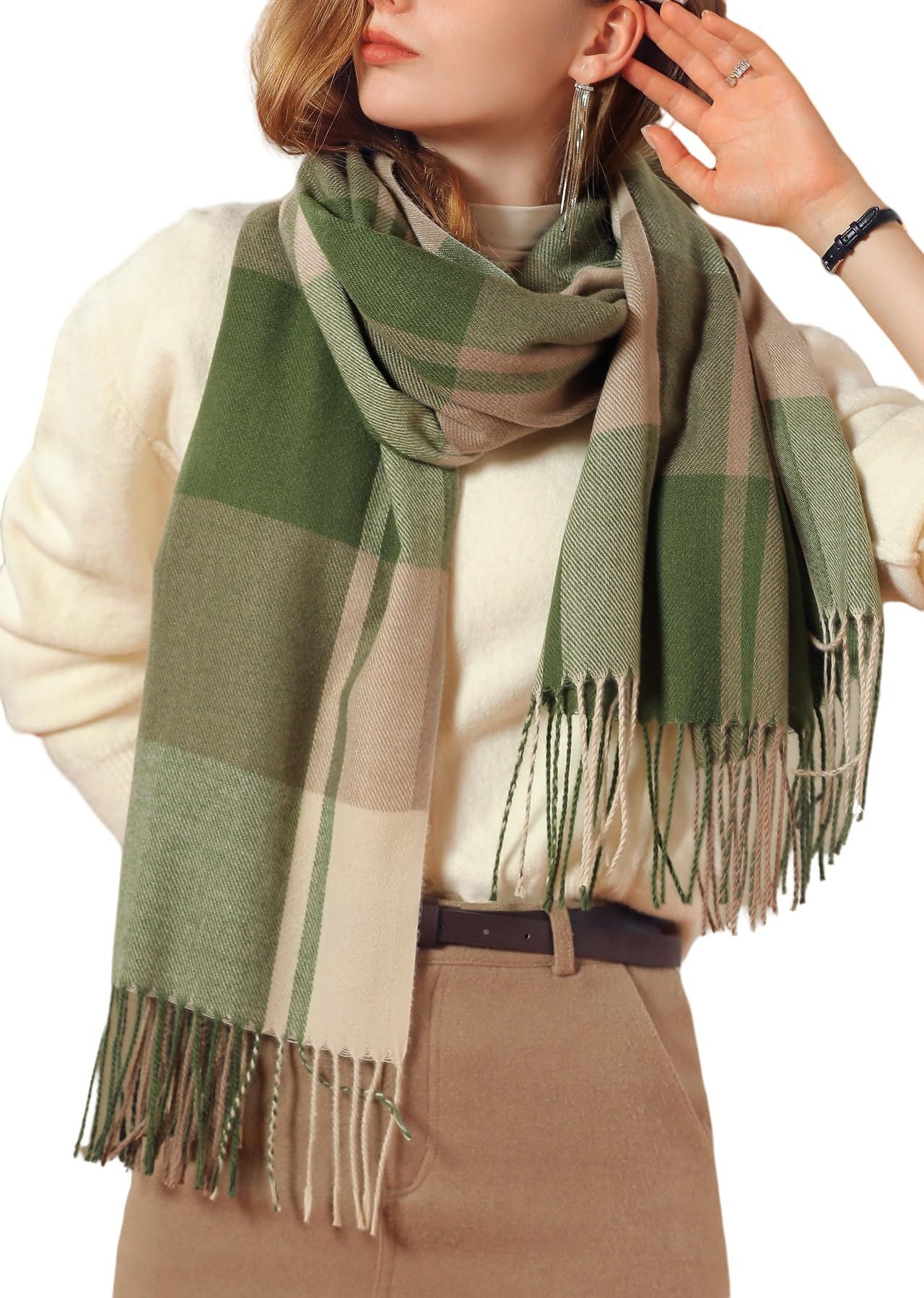 nsihing Modeschal Damen Kariert Oversized Schal Lange Winterschal Weich Wraps, Groß Karo Fransen Schals Warm für Herbst Winter
