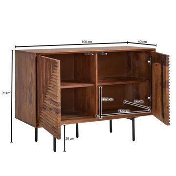 FINEBUY Sideboard FB78844 (100x71x40 cm Sheesham Massivholz, Anrichte Modern), Kommodenschrank Wohnzimmer, Kommode mit Türen