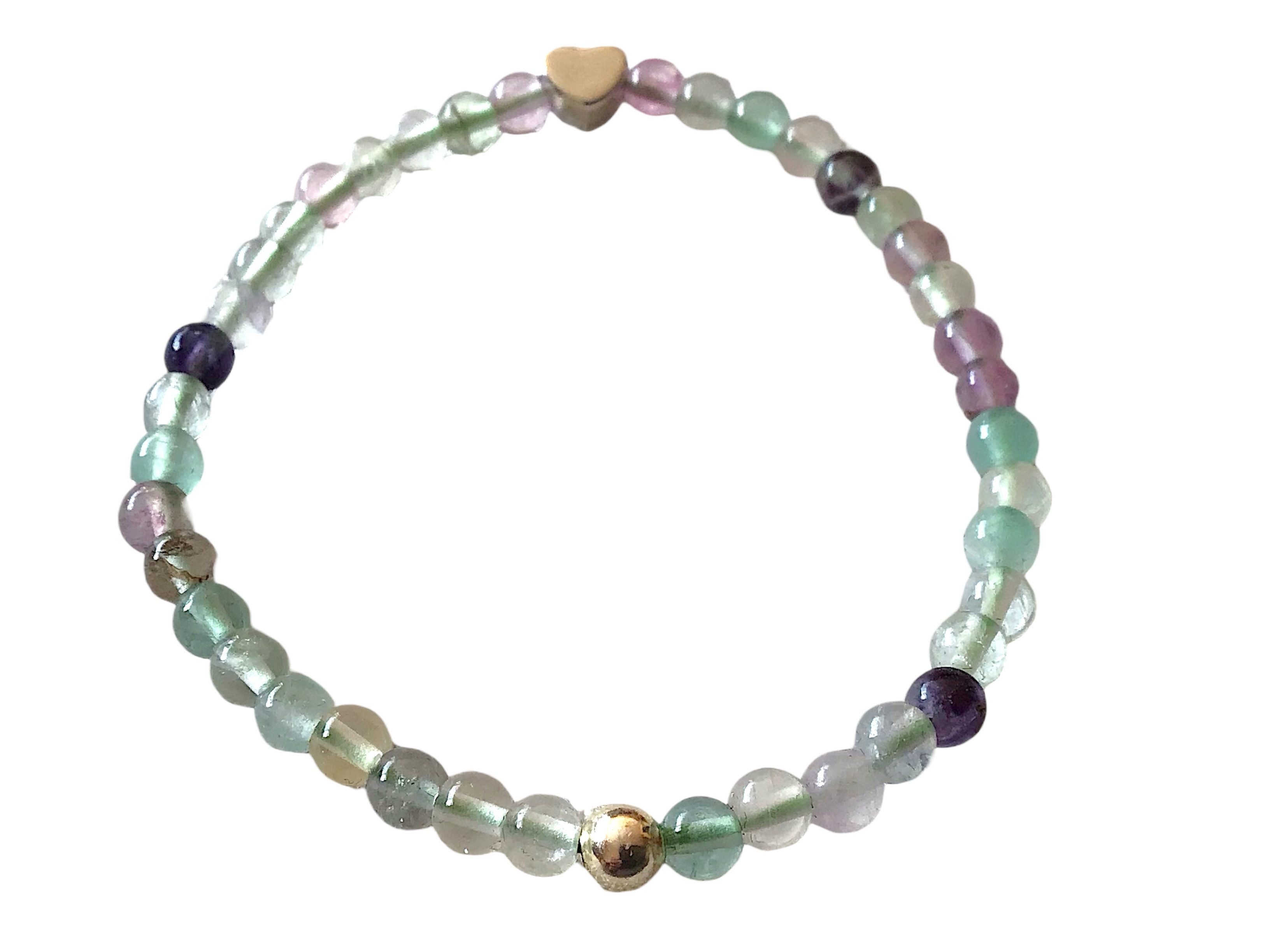 Steinfixx® Perlenarmband Fluorit Perlenarmband 925 Silberperle incl. Geschenkbox (Handarbeit aus Deutschland, 1-tlg., mit versilbertem Herzchen), regt den Stoffwechsel an, gut fürs Selbstvertrauen