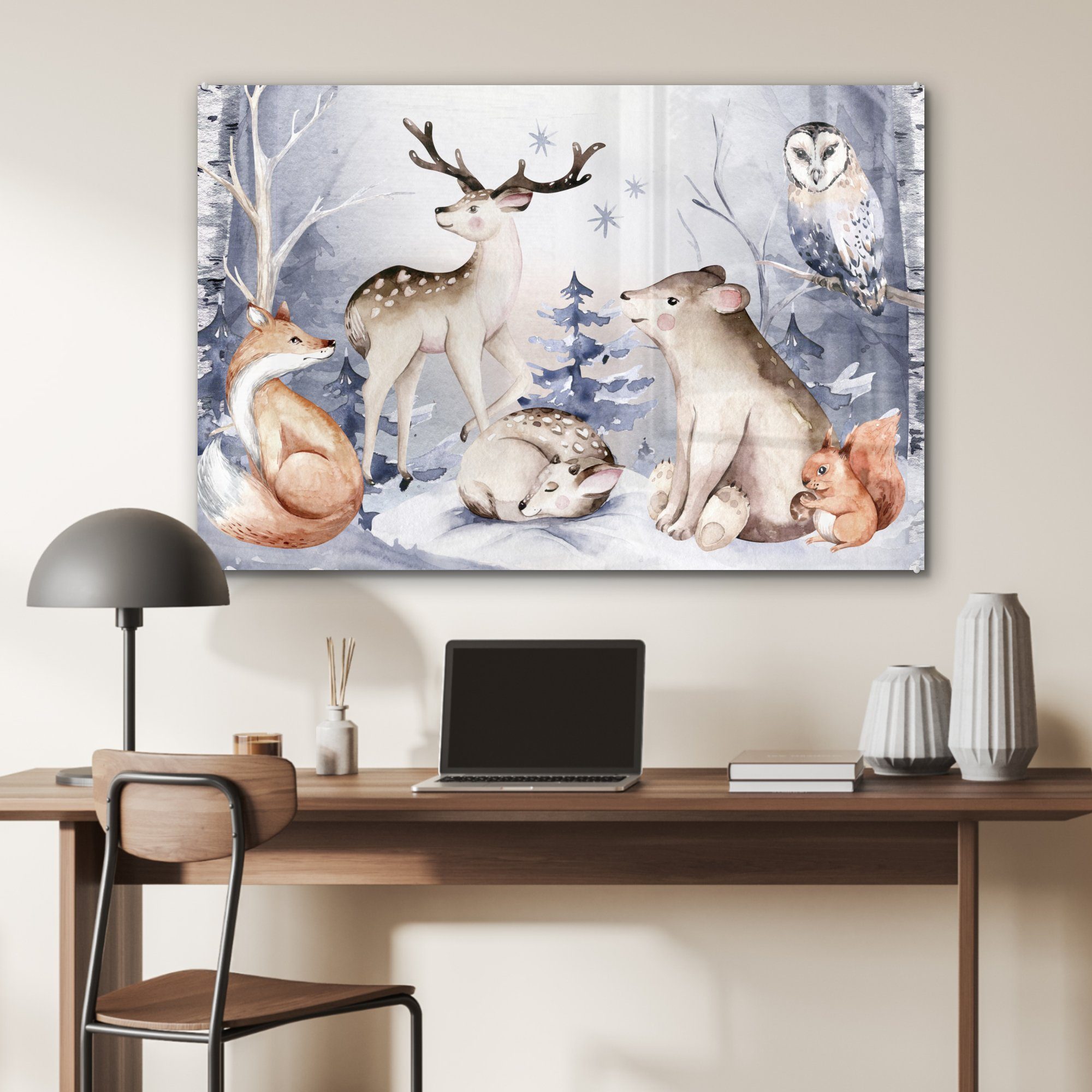 Schlafzimmer - (1 Schnee, Acrylglasbild Acrylglasbilder & Winter Wohnzimmer Tiere MuchoWow St), -