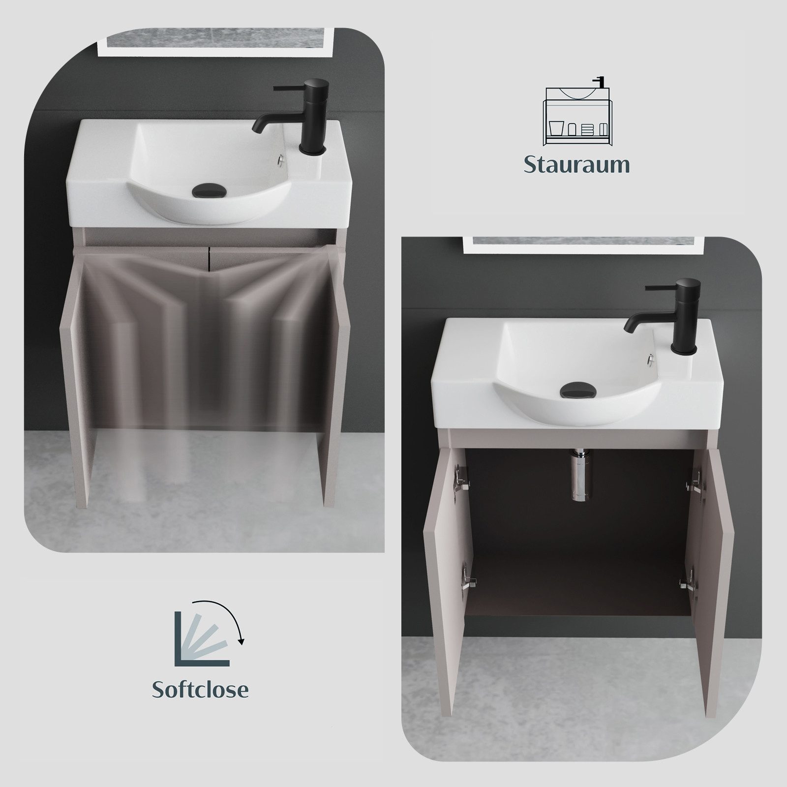 Alpenberger Badmöbel-Set Gäste WC Waschbecken mit Unterschrank klein hängend 55 cm Breit, (Waschtisch mit Unterschrank hängend, Gäste WC Waschtisch mit Waschbec – Bild 4 von 5