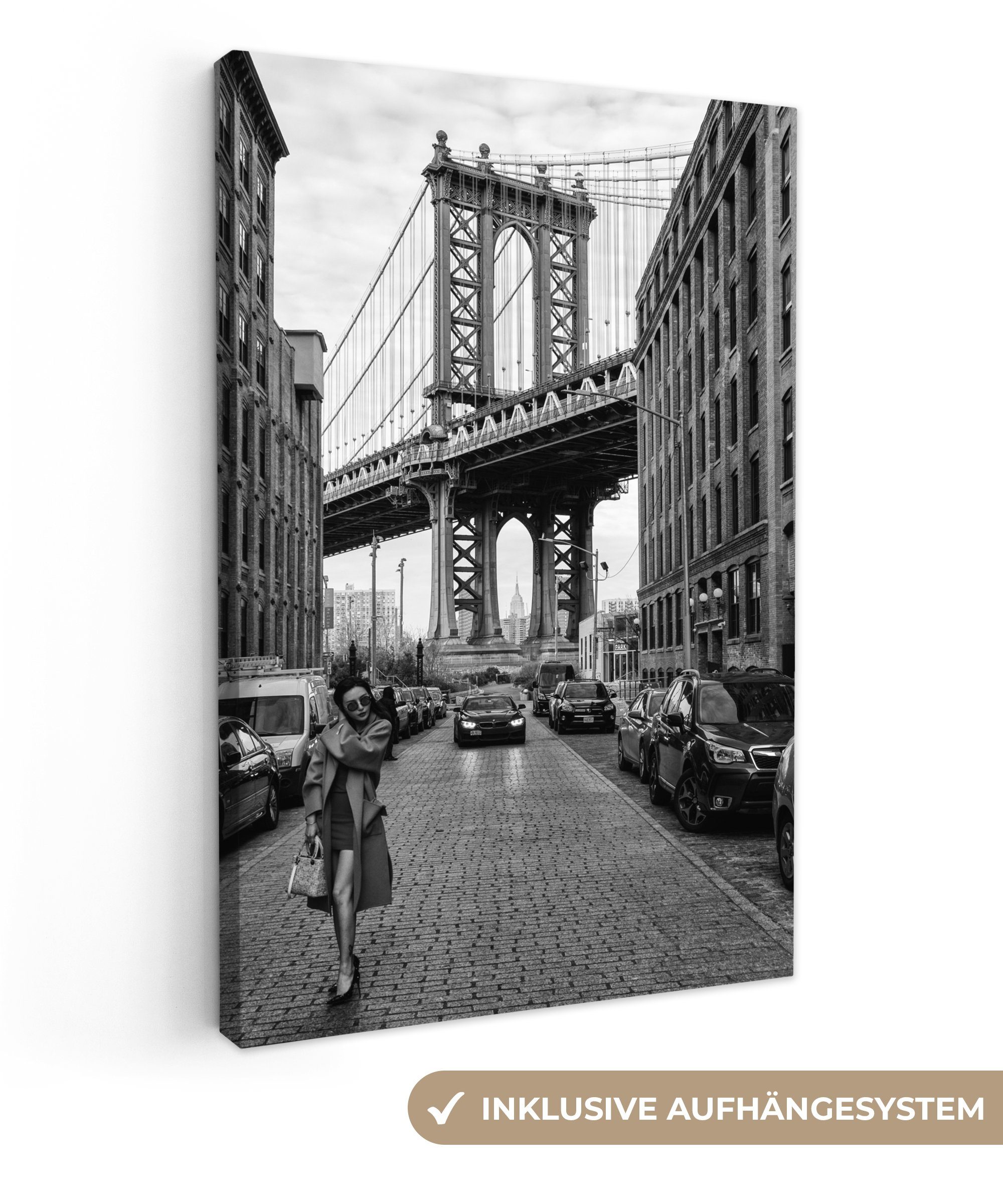 OneMillionCanvasses® Leinwandbild New York - Manhattan - Brücke - Schwarz - Weiß, Fotodruck (1 St), Leinwand Canvas Wandbild, Wanddekoration 20x30 cm