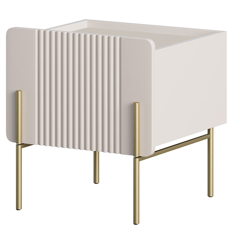 Lomadox Nachtschrank MEAFORD-141 Kaschmir, Rillenfront, 1 Schublade, grifflos, Metallfüße goldfarben