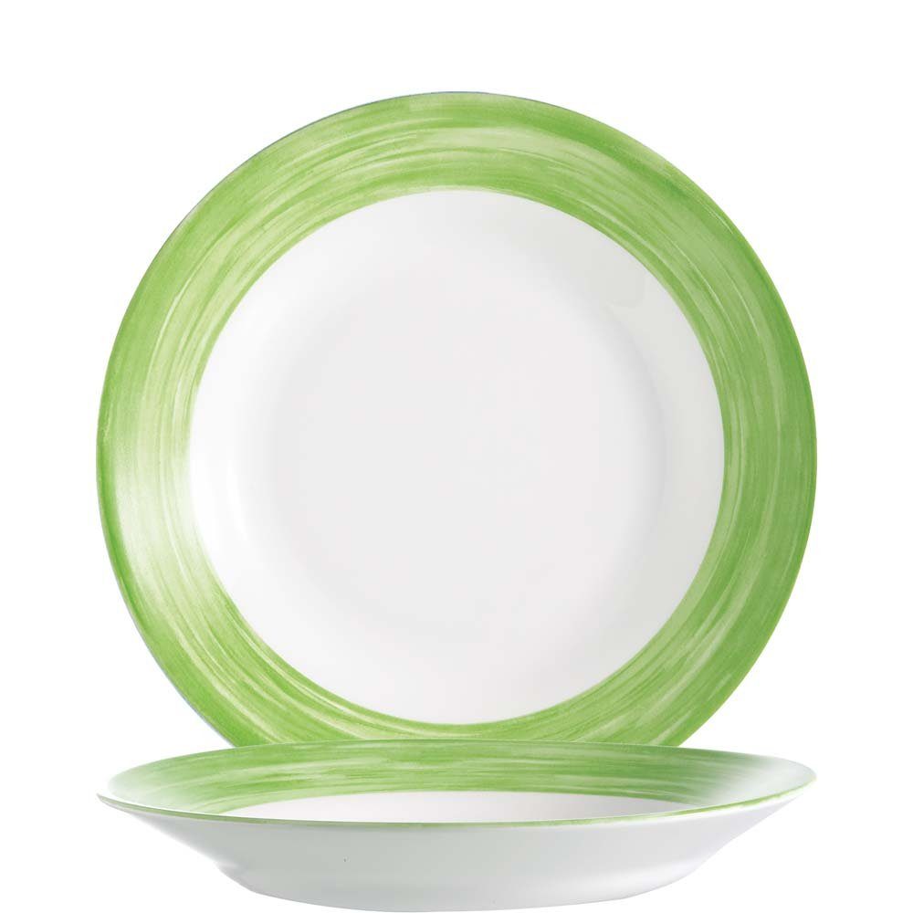 Teller Stück Grün 22.5cm Green, Opal 6 Suppenteller Brush Arcoroc tief
