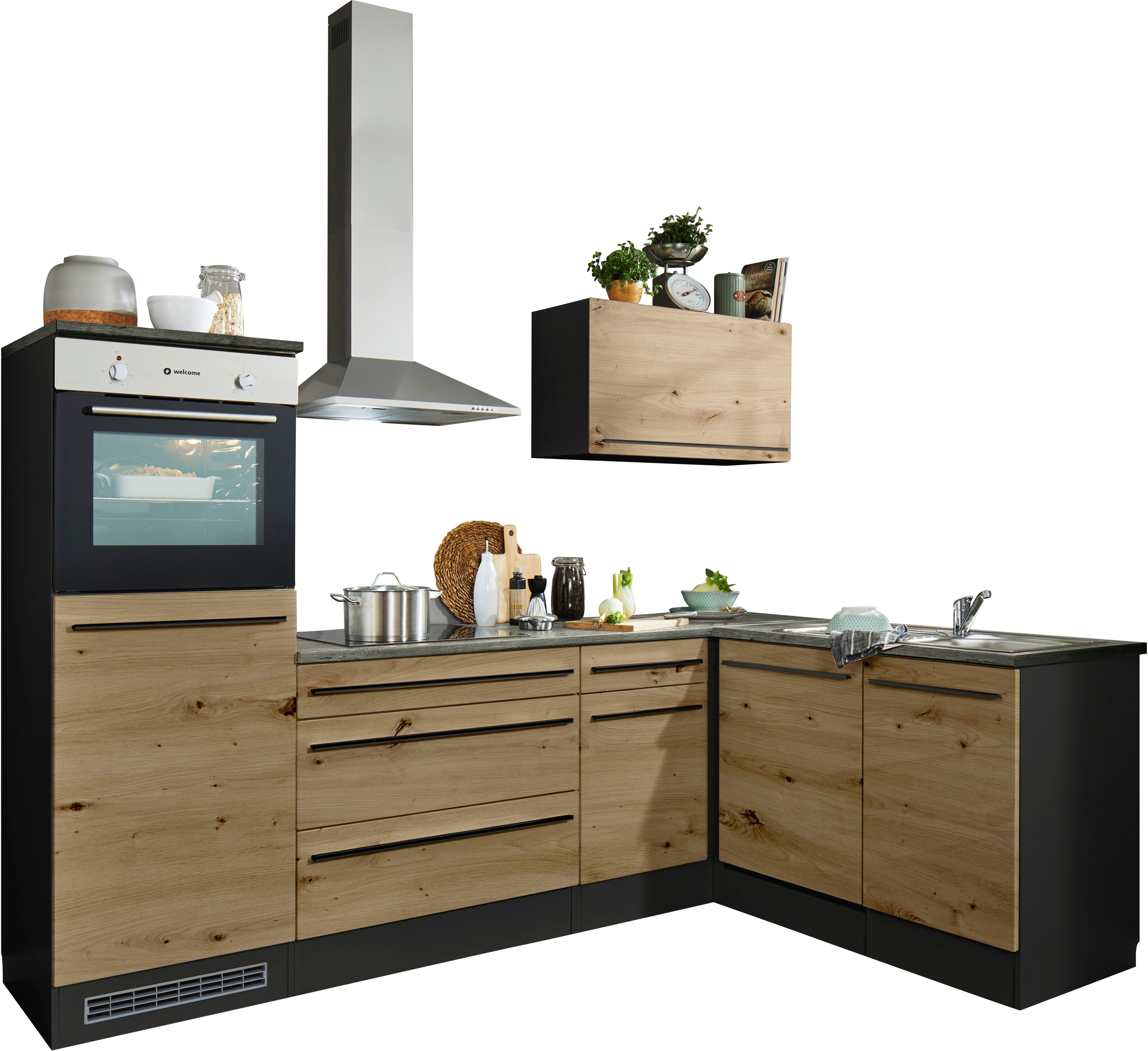 BASIC by Balculina Winkelküche Jazz, Stellbreite 260x175 cm, wahlweise mit E-Geräten anthrazit/artisan eiche-metallic braun | artisan eiche | L-Küchen