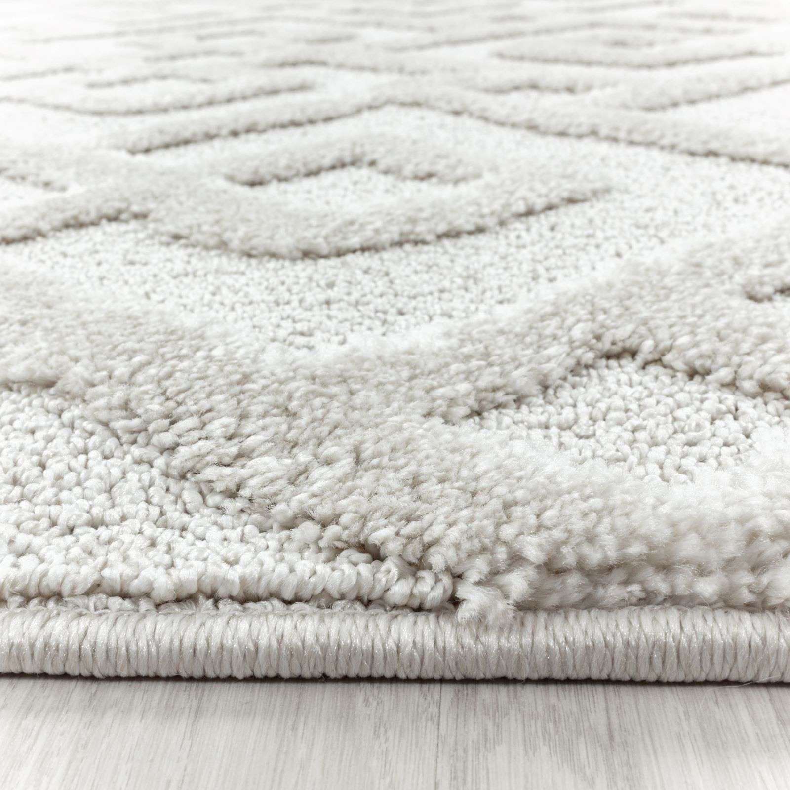 TaraCarpet Designteppich Designerteppich Tokio hoch-tief Struktur Knoten weiß, rechteckig, Höhe: 20 mm, moderner scandi boho Knoten weiß Wohnzimmer Schlafzimmer Flur 080x150