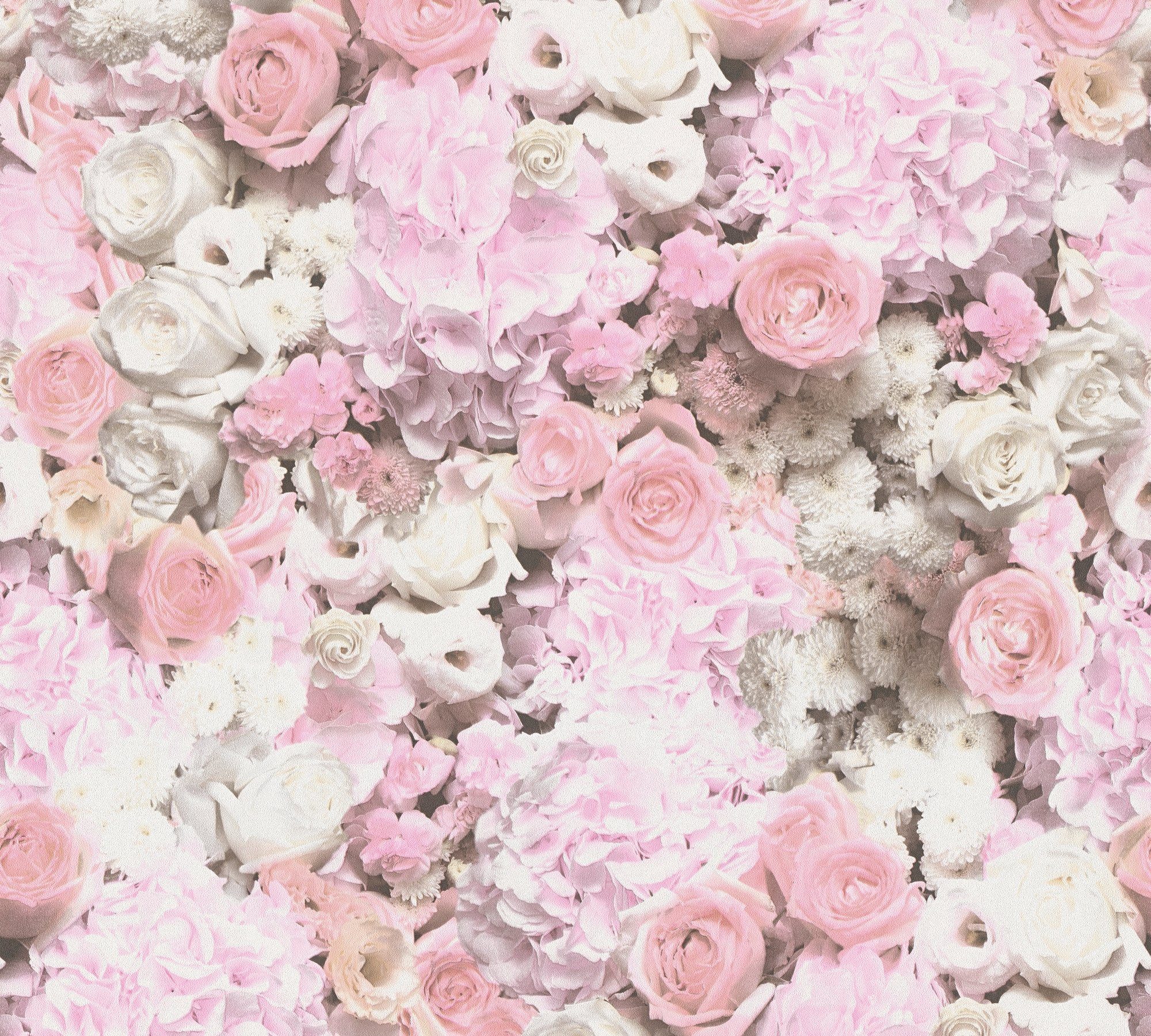 Tapete Trendwall, Glitzertapete botanisch, Blumen floral, Création rosa/weiß A.S. Vliestapete